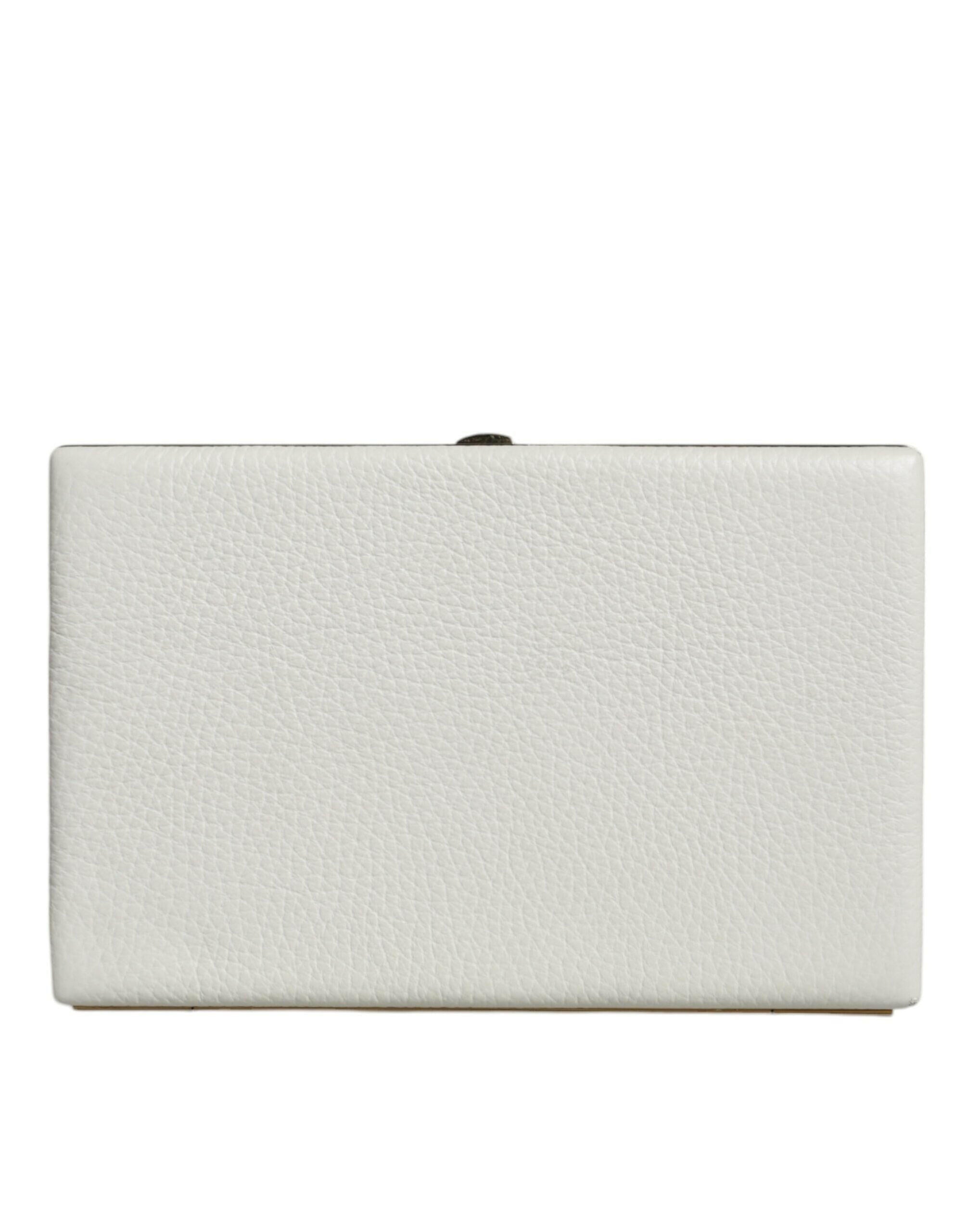 Dolce & Gabbana White Leather Gold Frame Clutch Evening Party Purse Bag.