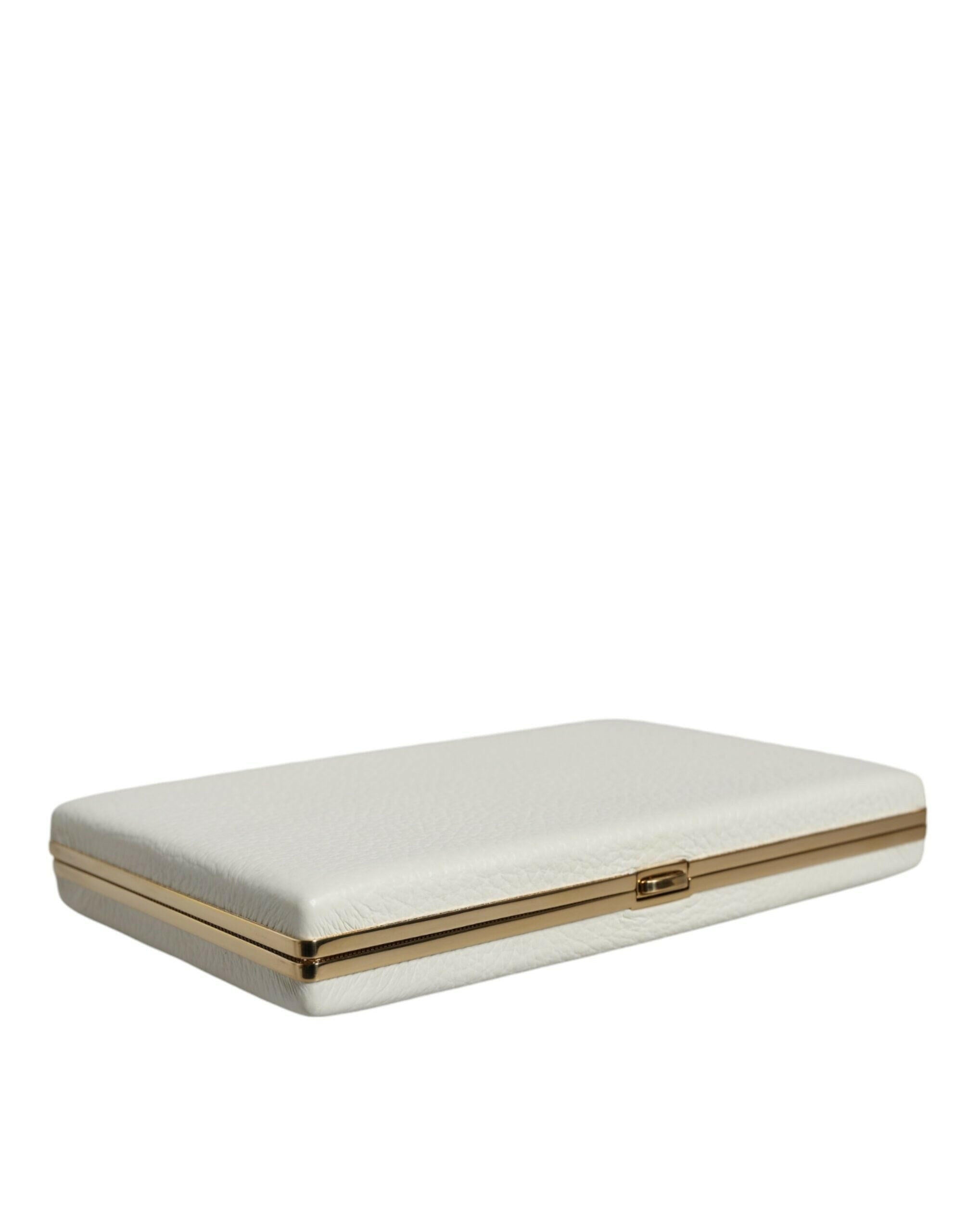 Dolce & Gabbana White Leather Gold Frame Clutch Evening Party Purse Bag.