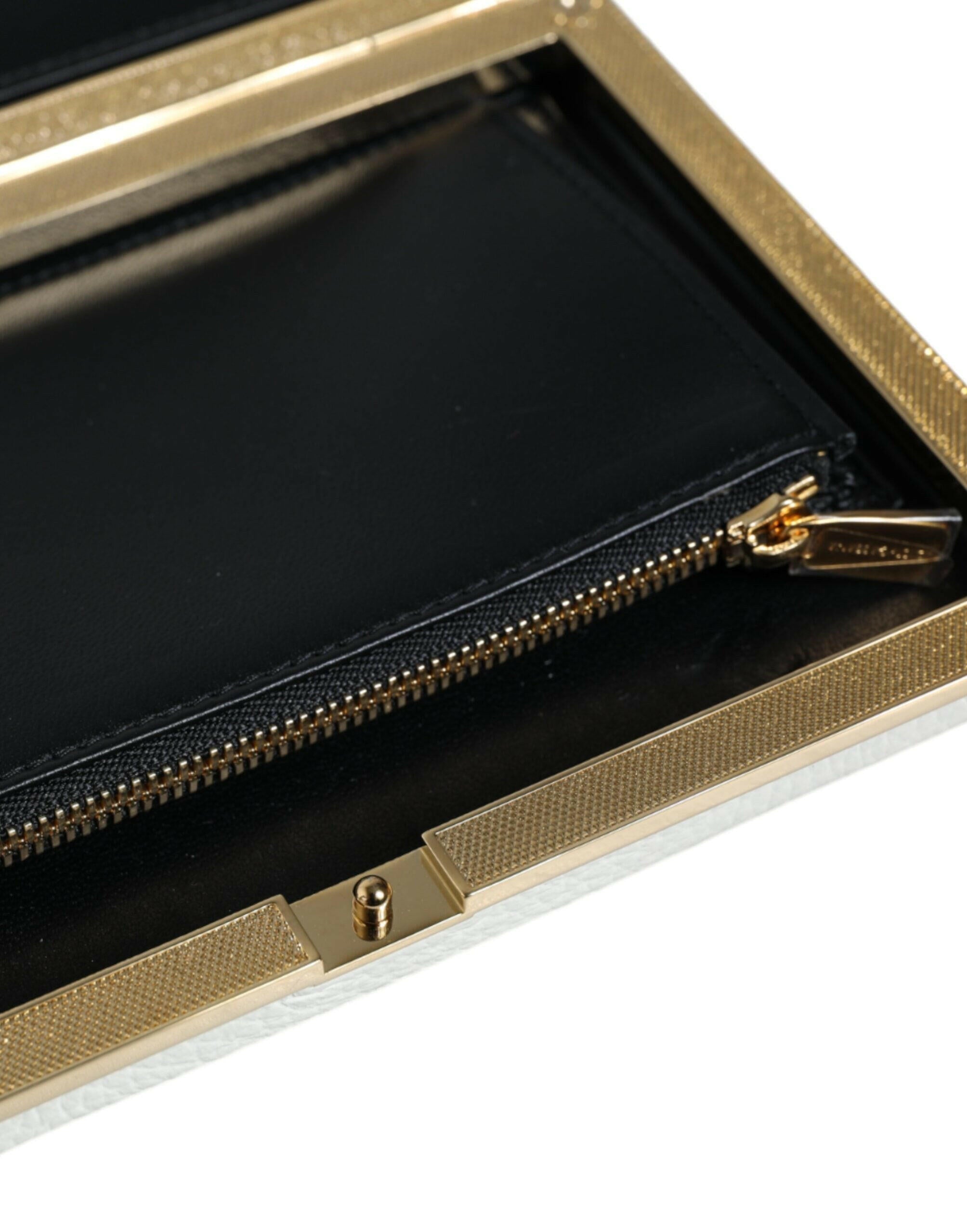Dolce & Gabbana White Leather Gold Frame Clutch Evening Party Purse Bag.