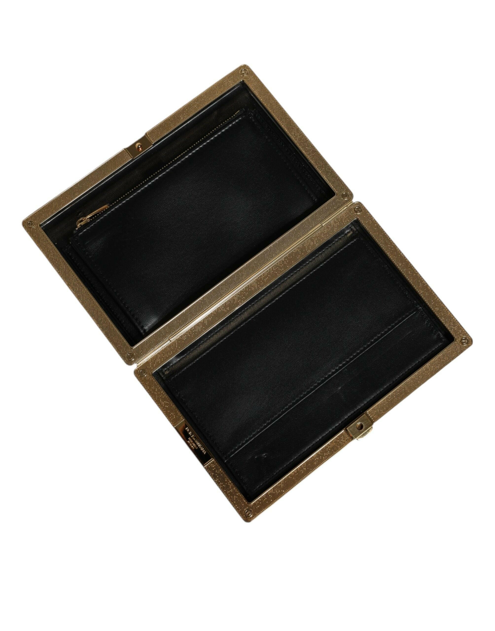 Dolce & Gabbana White Leather Gold Frame Clutch Evening Party Purse Bag.