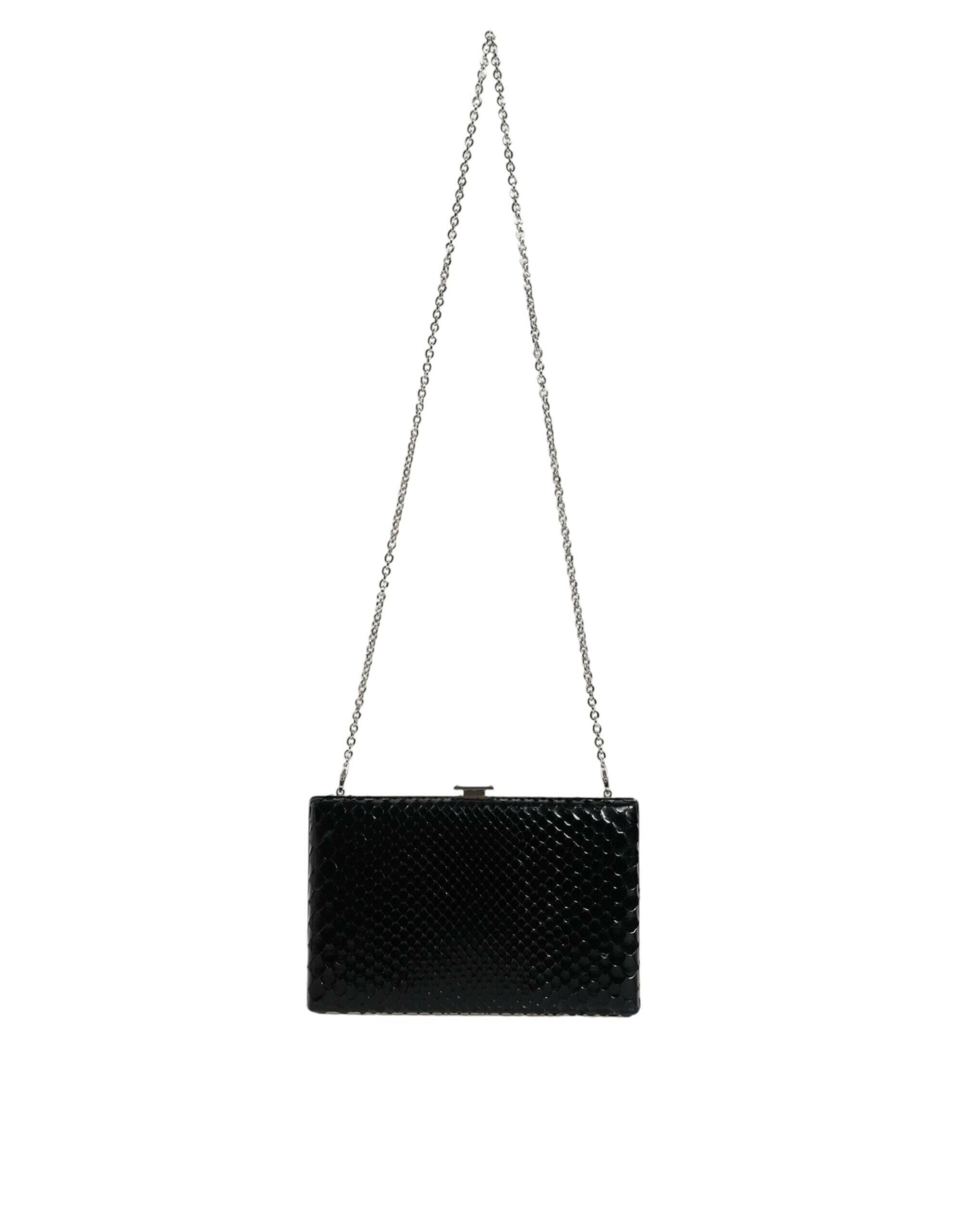 Dolce & Gabbana Black Leather Silver Frame Clutch Mini Crossbody Bag.