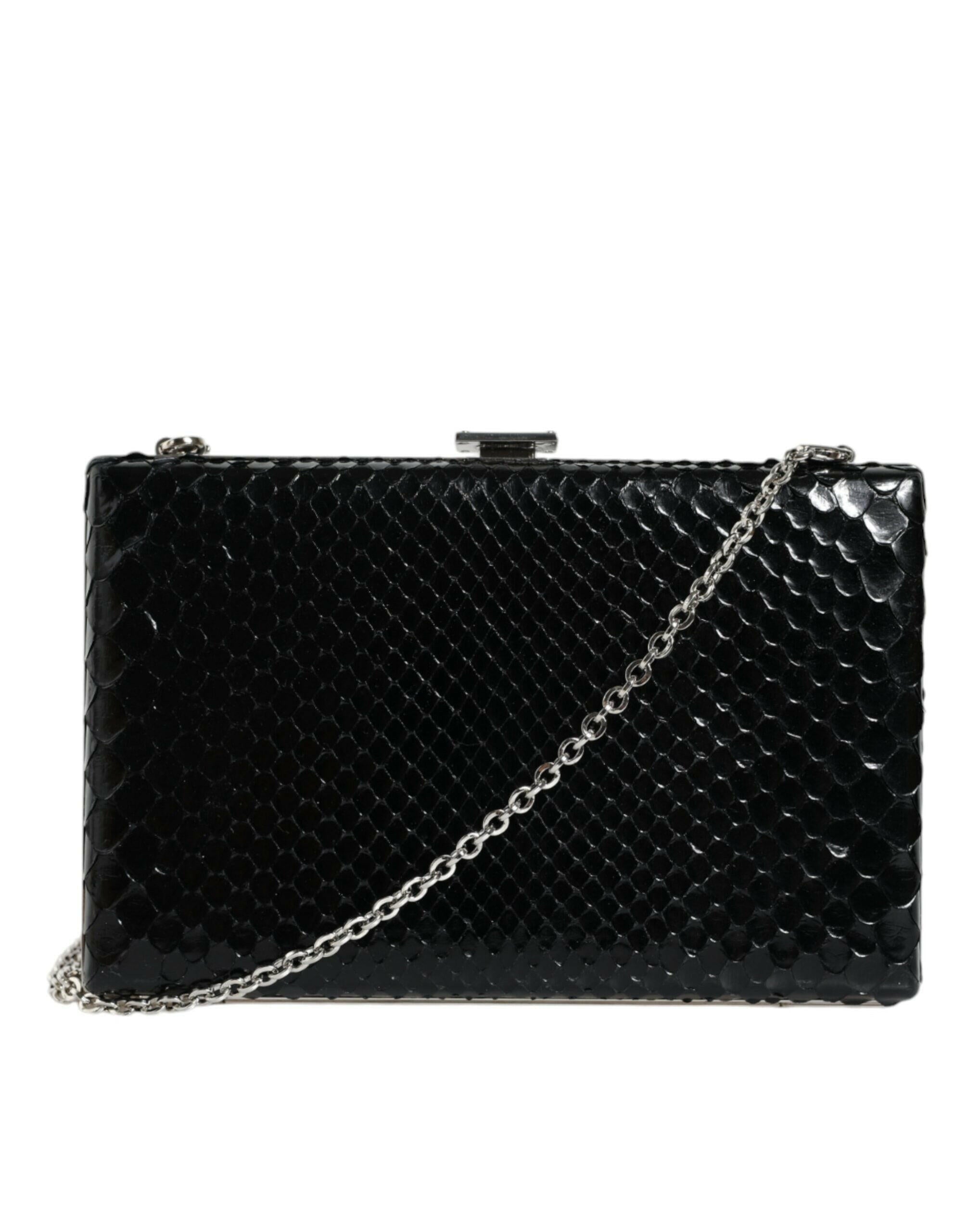 Dolce & Gabbana Black Leather Silver Frame Clutch Mini Crossbody Bag.