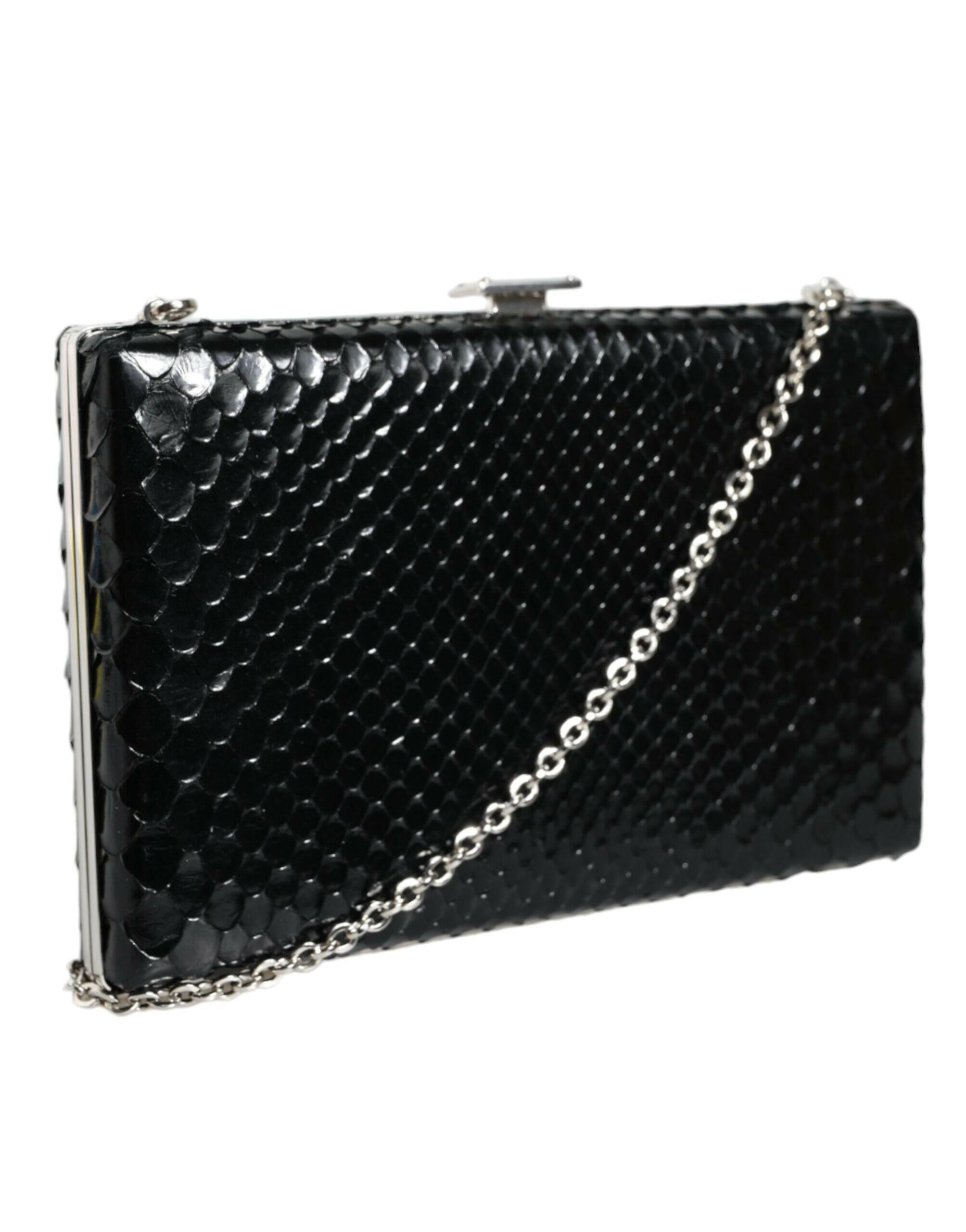 Dolce & Gabbana Black Leather Silver Frame Clutch Mini Crossbody Bag.