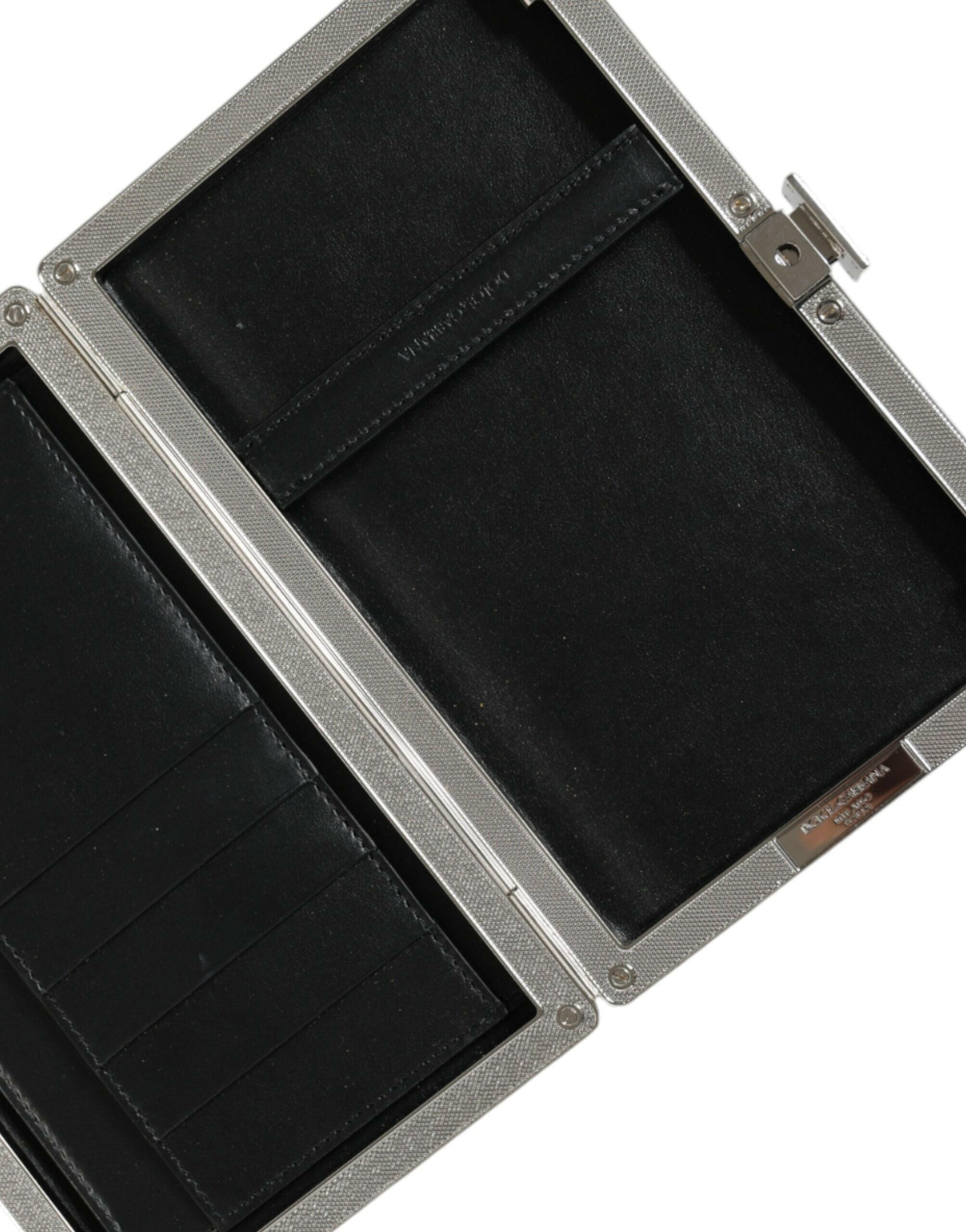 Dolce & Gabbana Black Leather Silver Frame Clutch Mini Crossbody Bag.