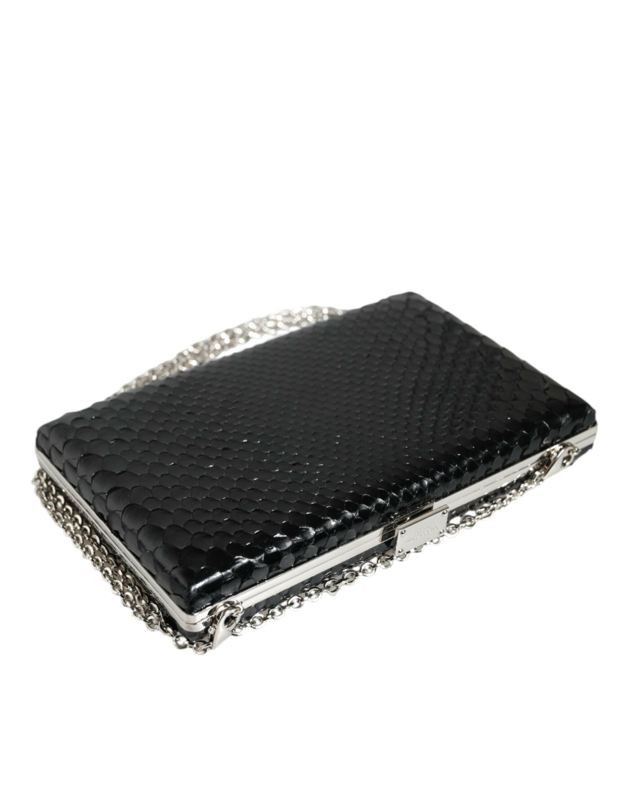 Dolce & Gabbana Black Leather Silver Frame Clutch Mini Crossbody Bag.