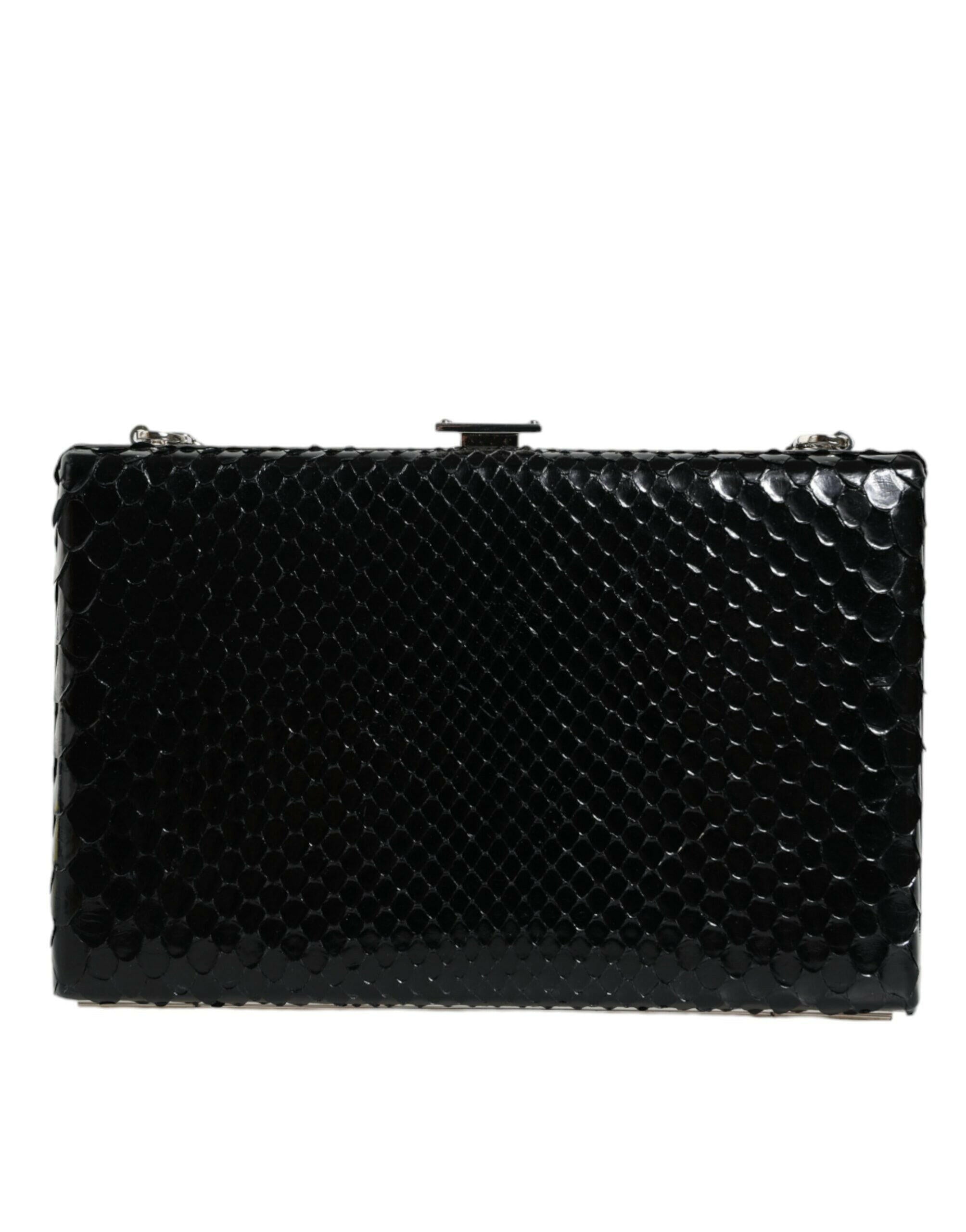 Dolce & Gabbana Black Leather Silver Frame Clutch Mini Crossbody Bag.