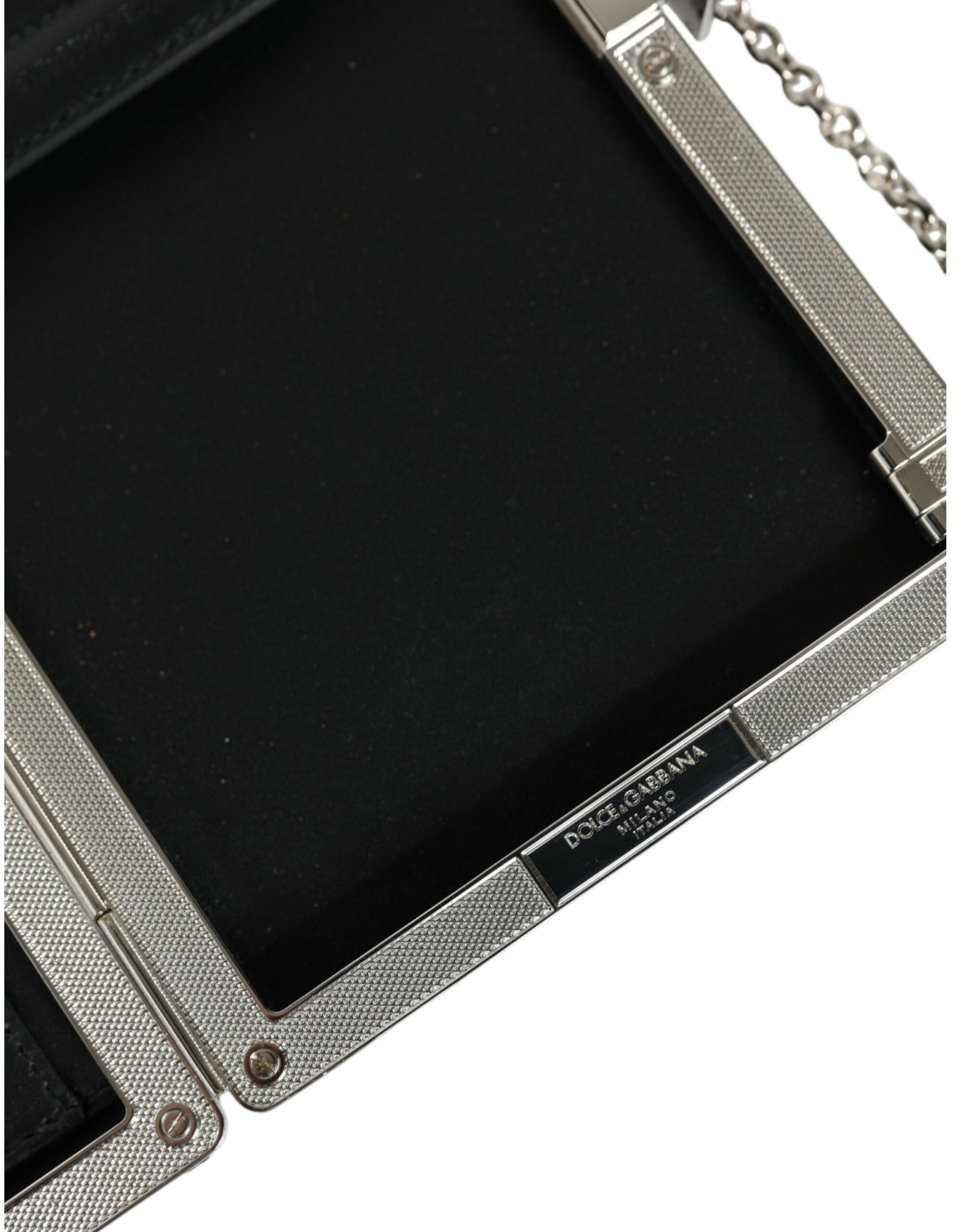Dolce & Gabbana Black Leather Silver Frame Clutch Mini Crossbody Bag.