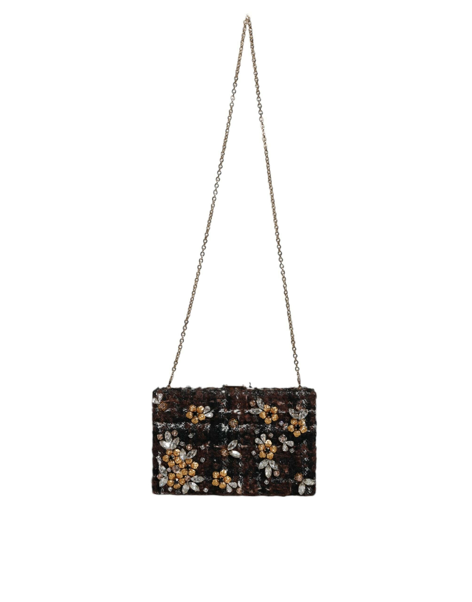 Dolce & Gabbana Multicolor Tweed Floral Clutch Evening Party Purse CrossBody Bag.