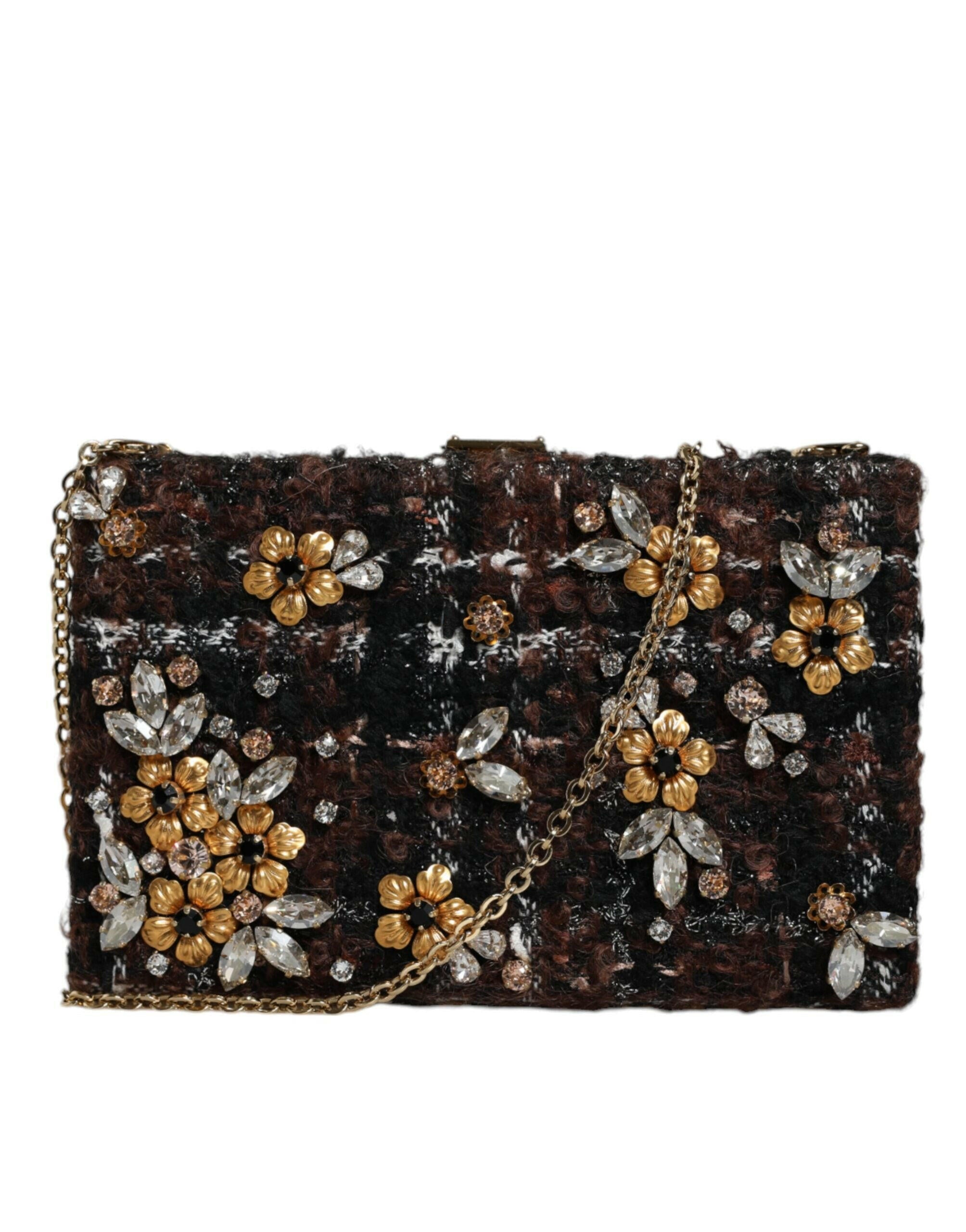 Dolce & Gabbana Multicolor Tweed Floral Clutch Evening Party Purse CrossBody Bag.