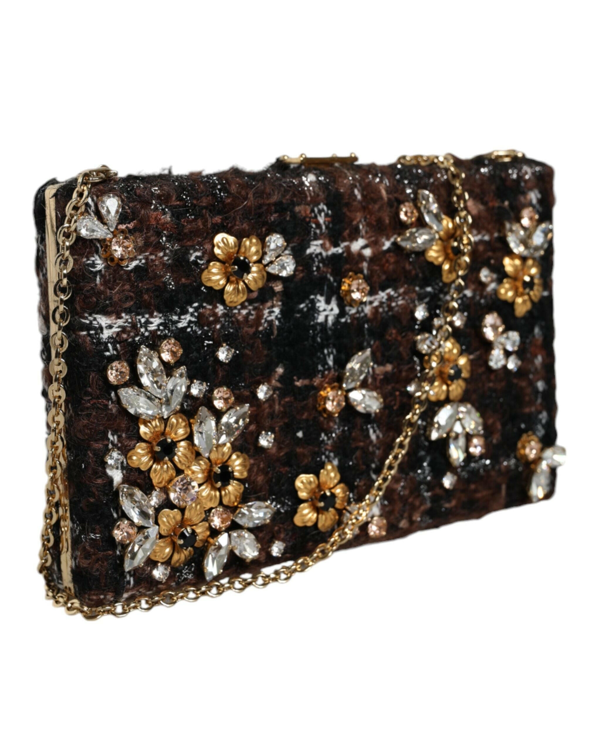 Dolce & Gabbana Multicolor Tweed Floral Clutch Evening Party Purse CrossBody Bag.