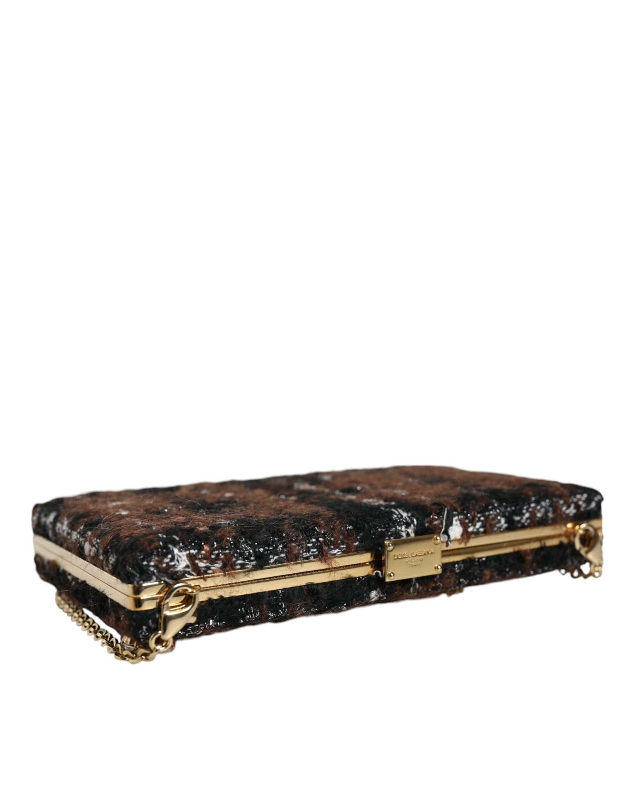 Dolce & Gabbana Multicolor Tweed Floral Clutch Evening Party Purse CrossBody Bag.