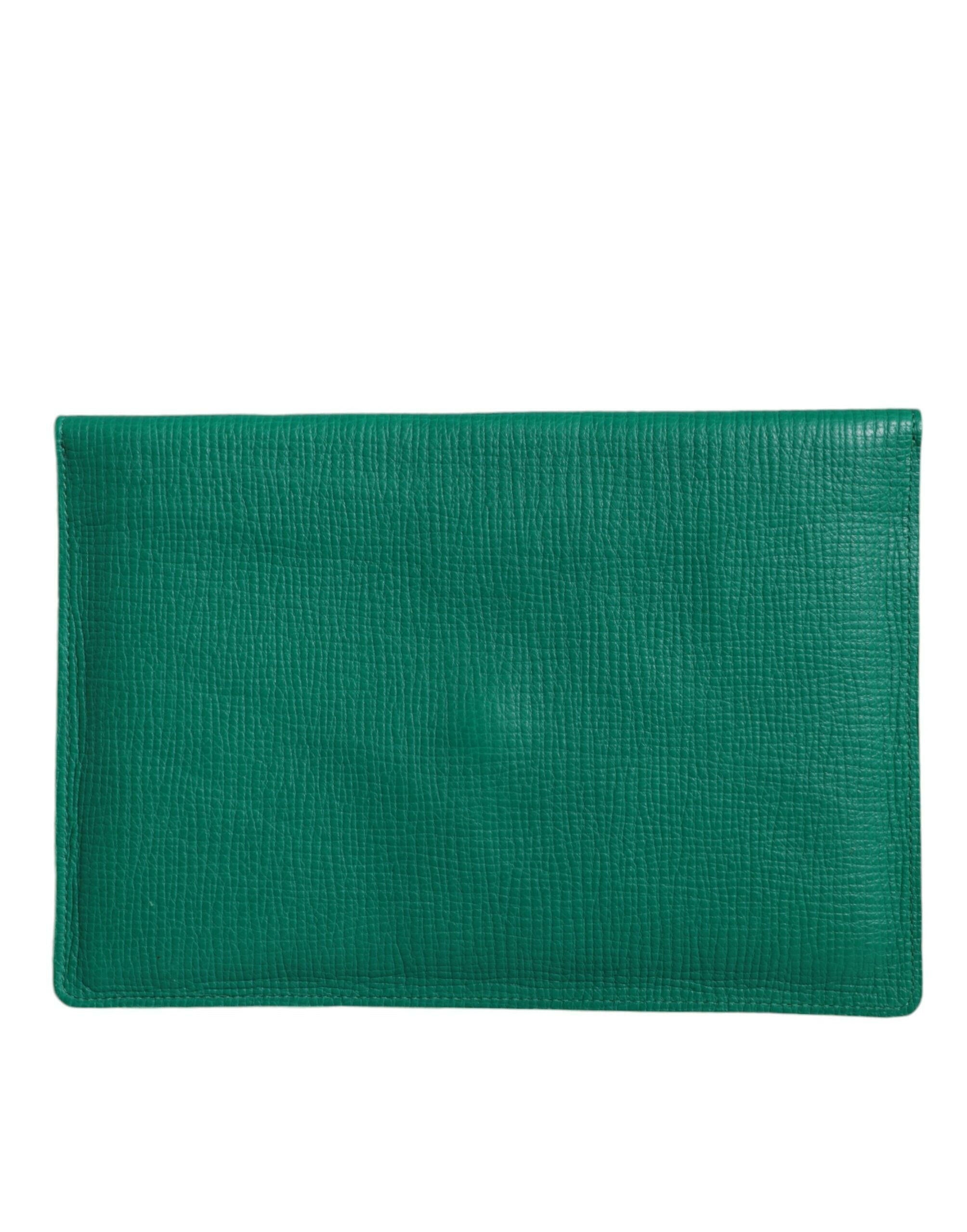 Dolce & Gabbana Green Leather Handbag Clutch Mini Purse Pouch Tablet Case.
