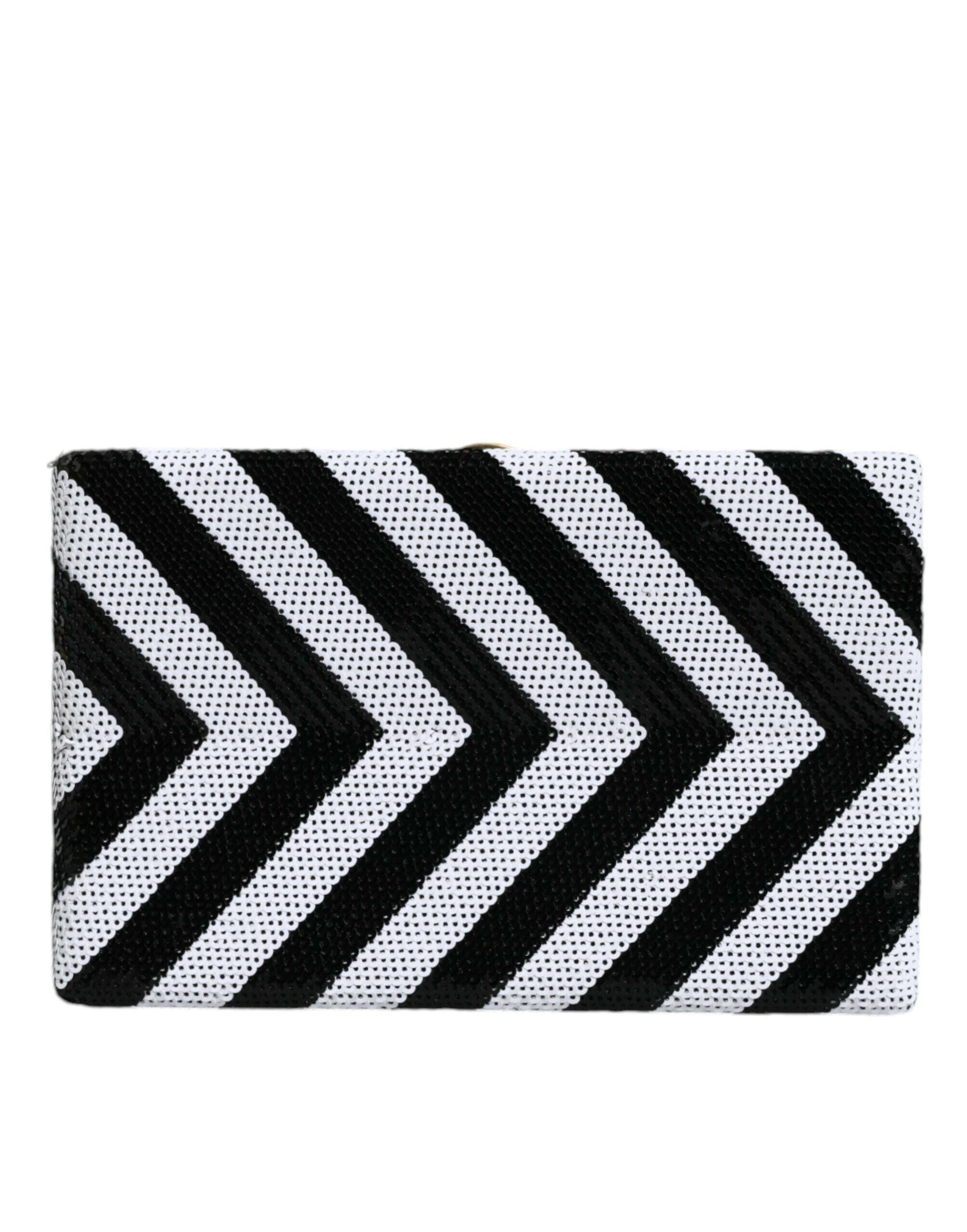 Dolce & Gabbana Black White Gold Frame Clutch Evening Party Purse Bag.