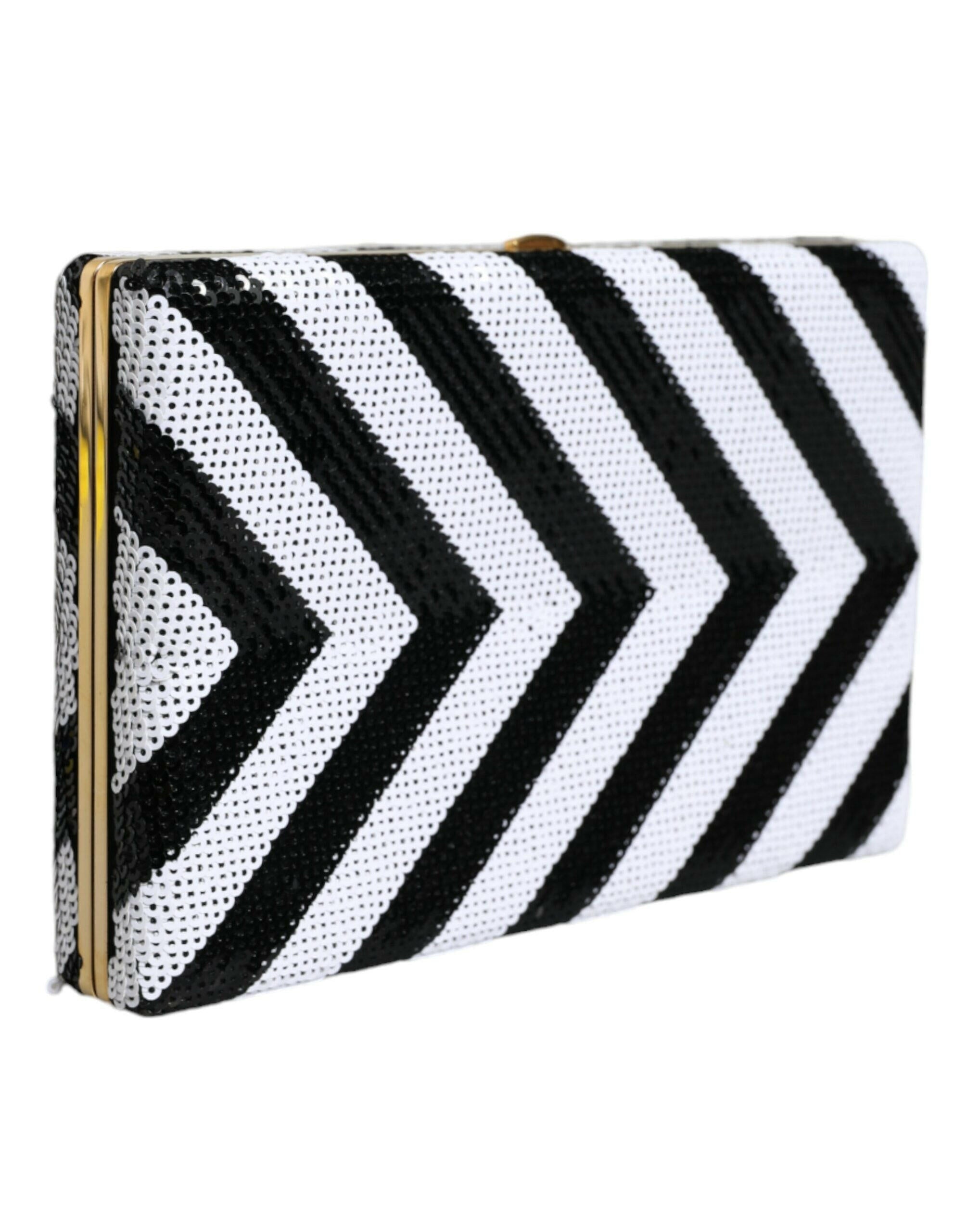 Dolce & Gabbana Black White Gold Frame Clutch Evening Party Purse Bag.