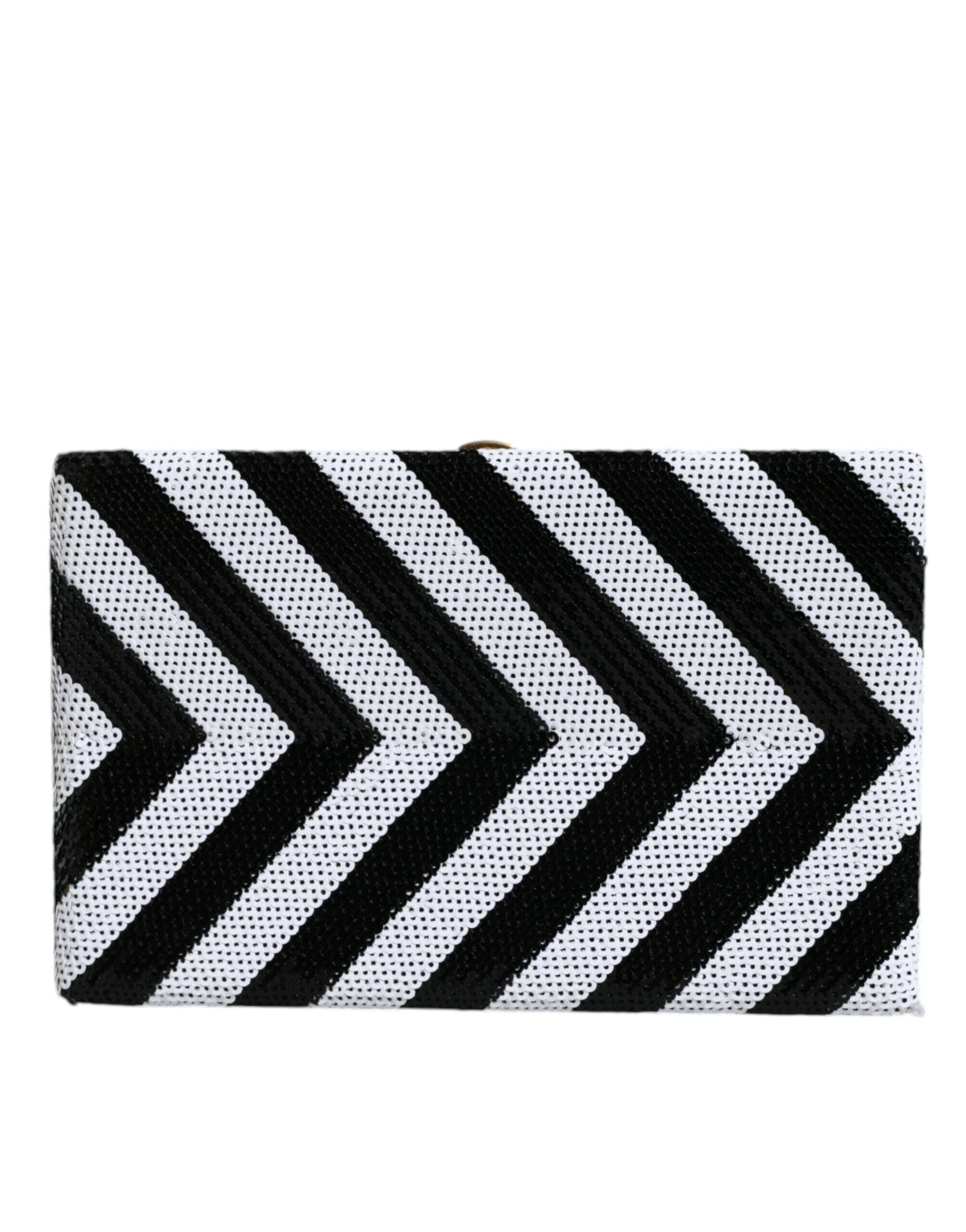 Dolce & Gabbana Black White Gold Frame Clutch Evening Party Purse Bag.