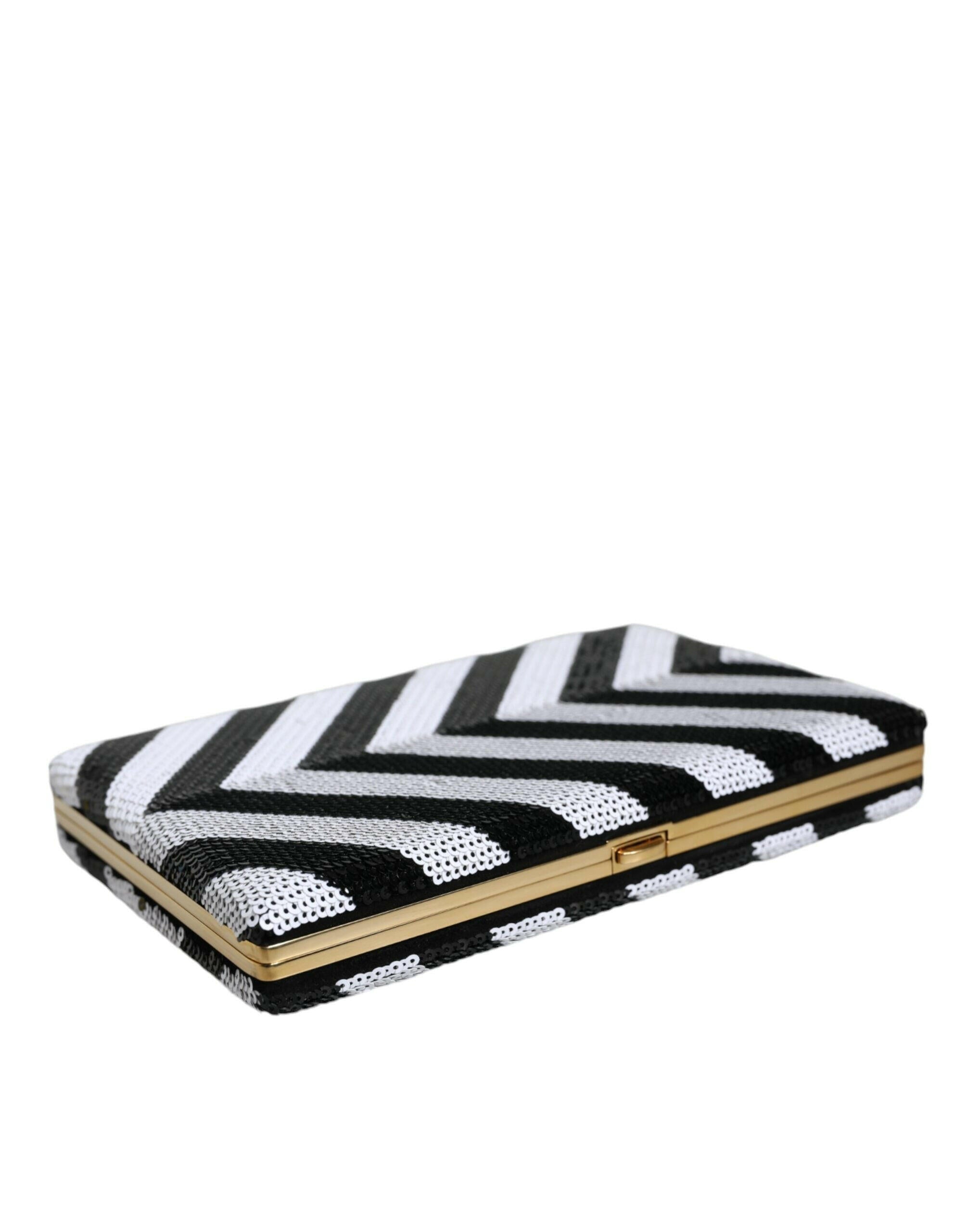 Dolce & Gabbana Black White Gold Frame Clutch Evening Party Purse Bag.
