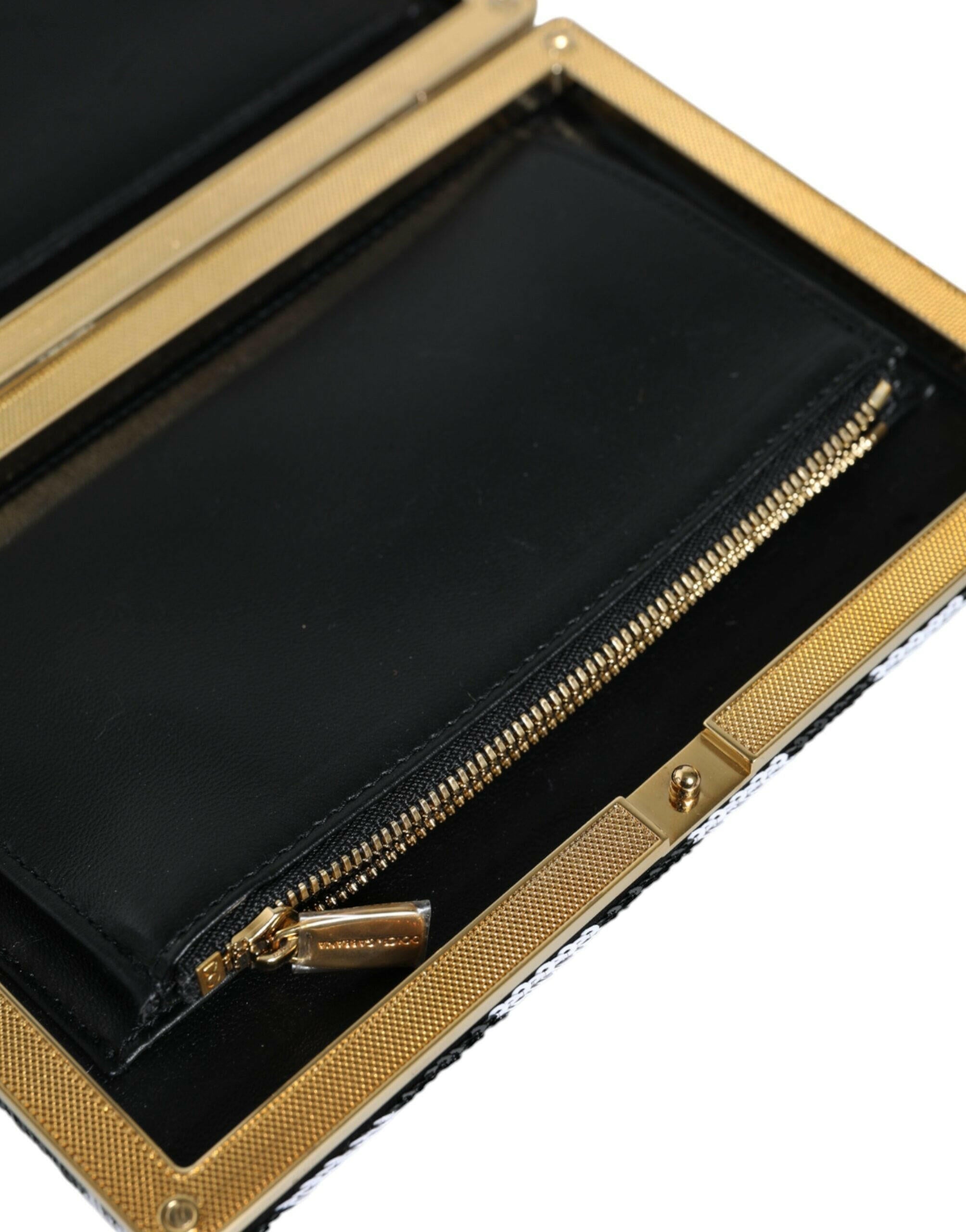 Dolce & Gabbana Black White Gold Frame Clutch Evening Party Purse Bag.