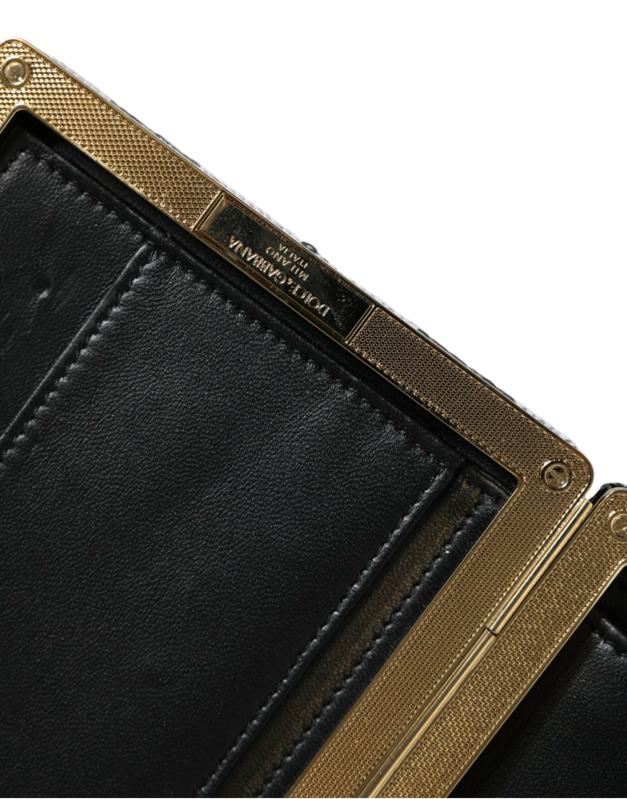 Dolce & Gabbana Black White Gold Frame Clutch Evening Party Purse Bag.