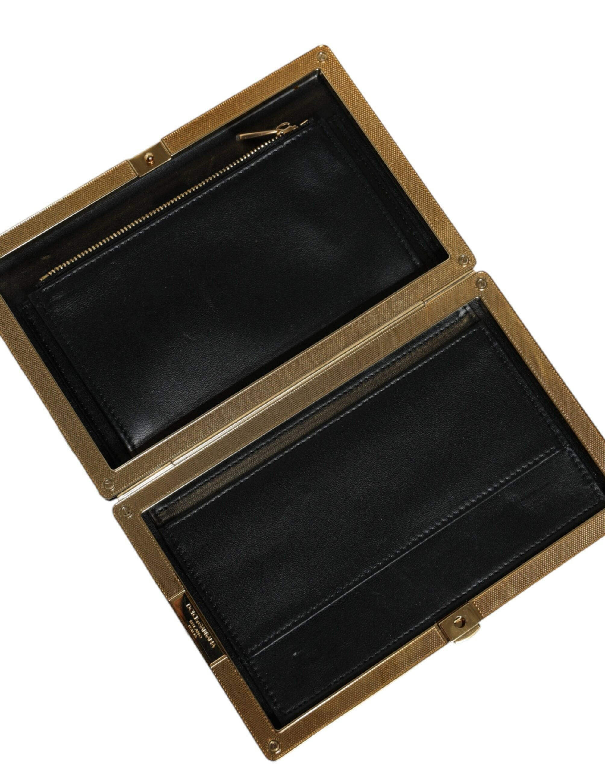 Dolce & Gabbana Black White Gold Frame Clutch Evening Party Purse Bag.