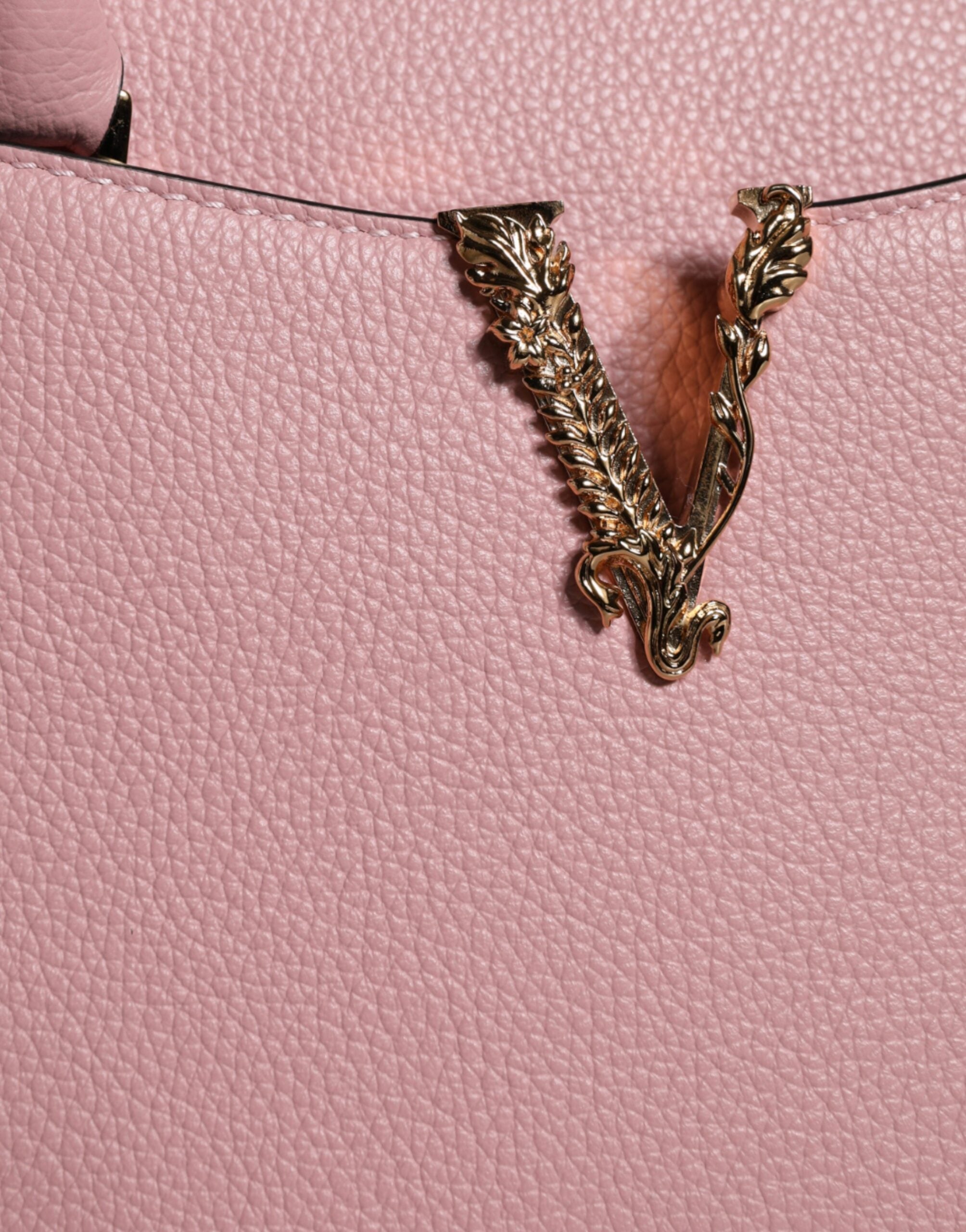 Versace Pink Small Top Handle Grainy Calf Leather Crossbody Bag Versace