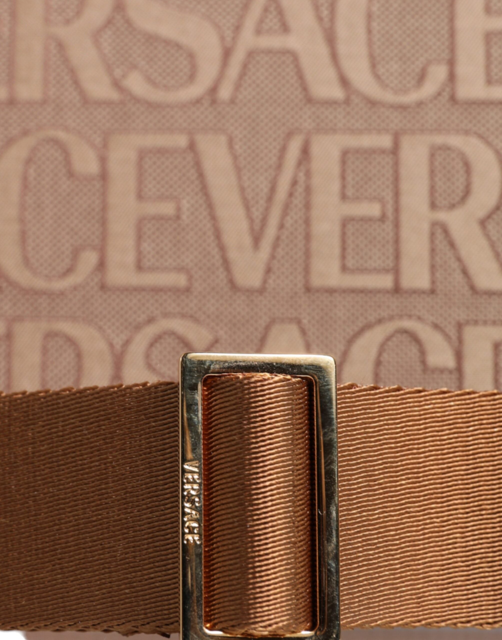 Versace Brown Top Handle Jacquard Leather Logo Crossbody Tote Bag Versace