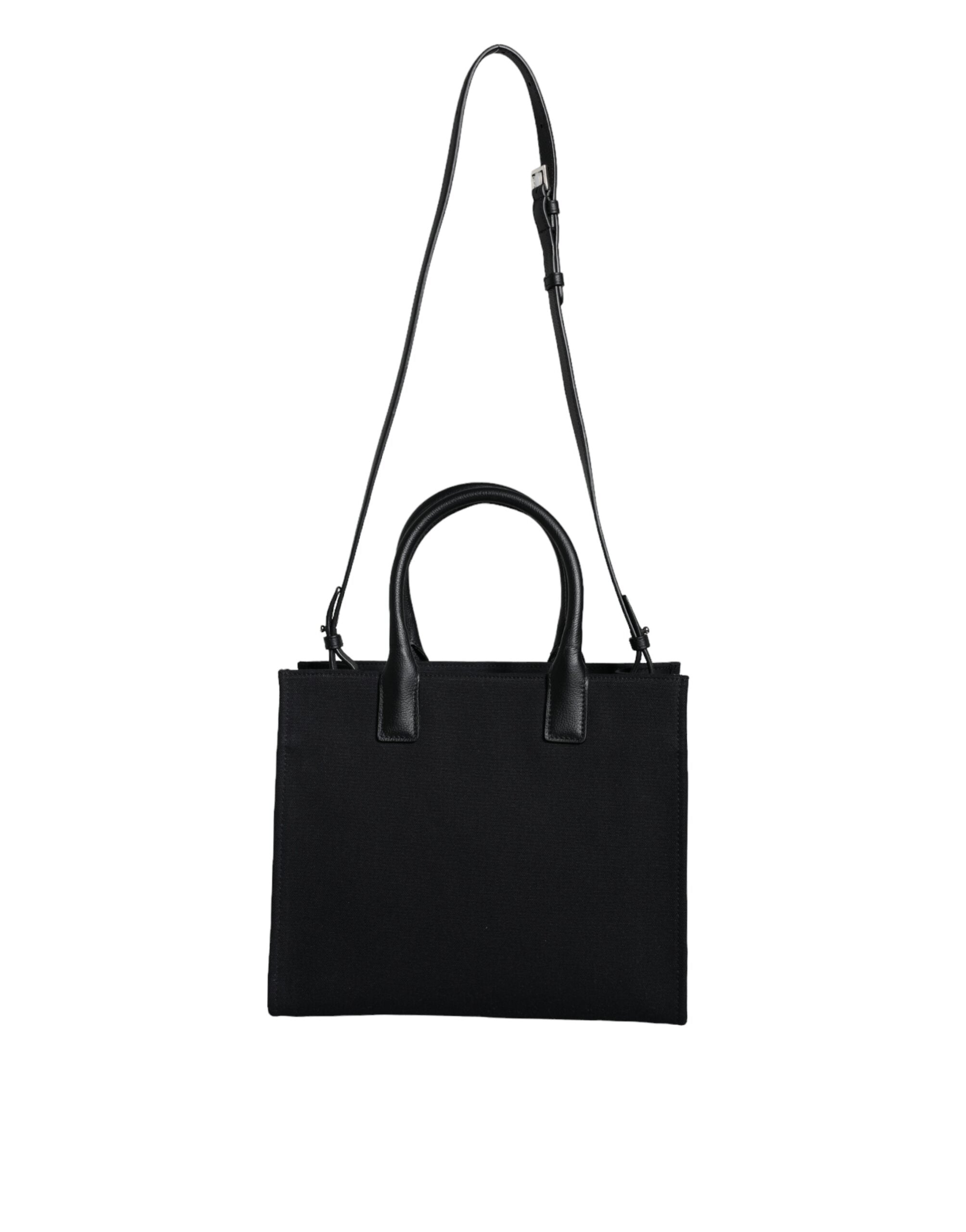 Versace Black Top Handle Canvas Leather Logo Crossbody Tote Bag Versace