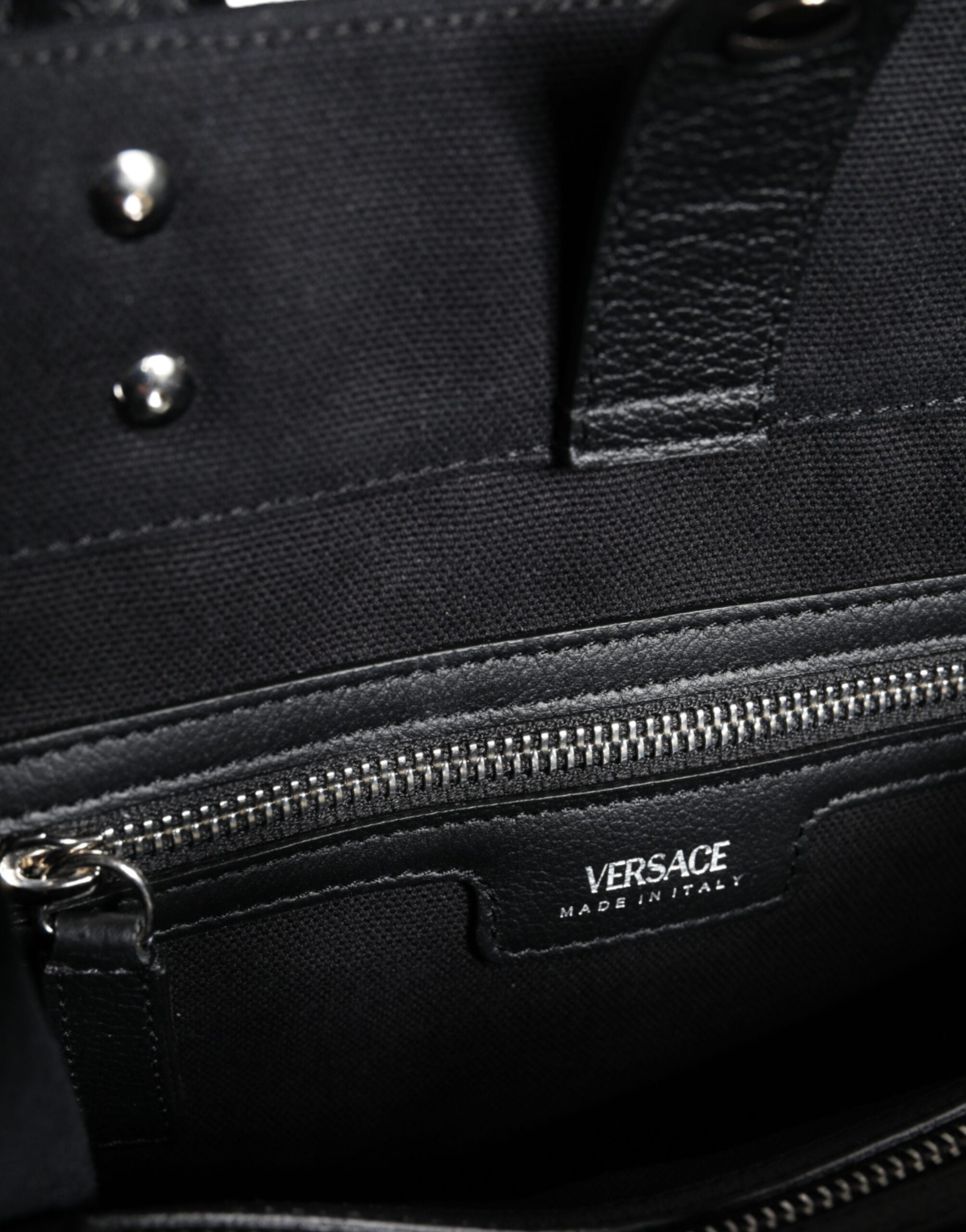Versace Black Top Handle Canvas Leather Logo Crossbody Tote Bag Versace