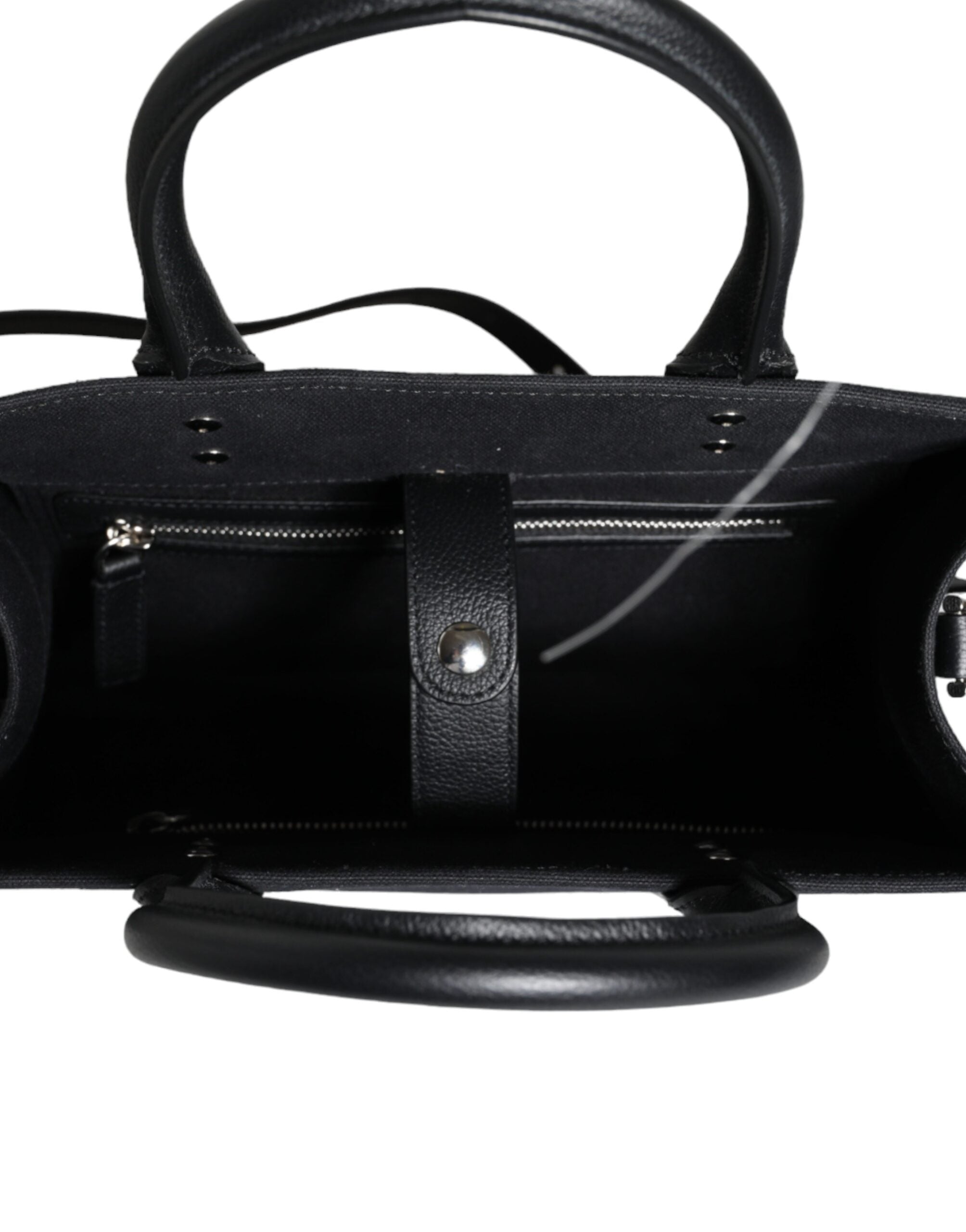 Versace Black Top Handle Canvas Leather Logo Crossbody Tote Bag Versace