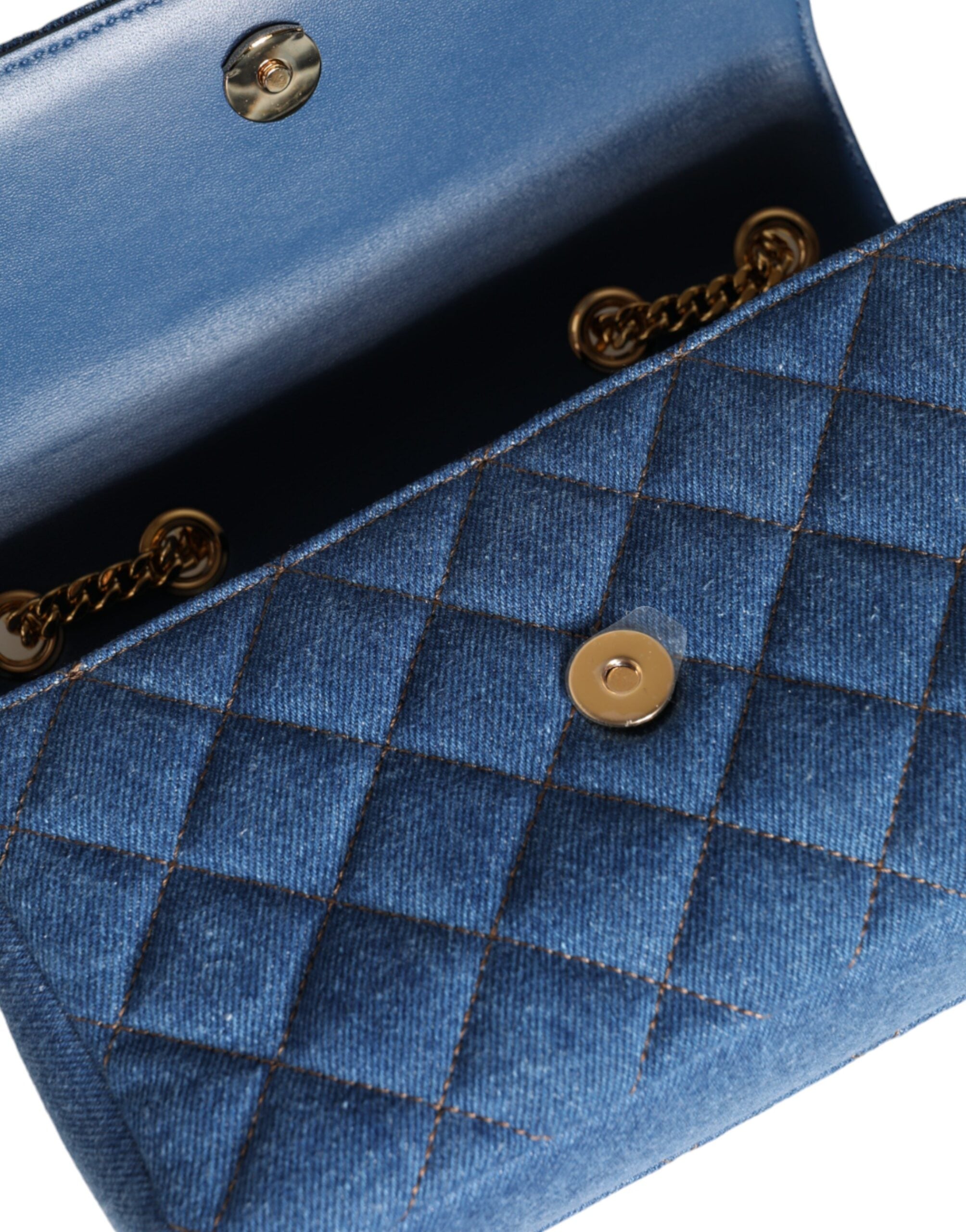 Versace Blue Quilted Denim Leather Crossbody Shoulder Bag Versace