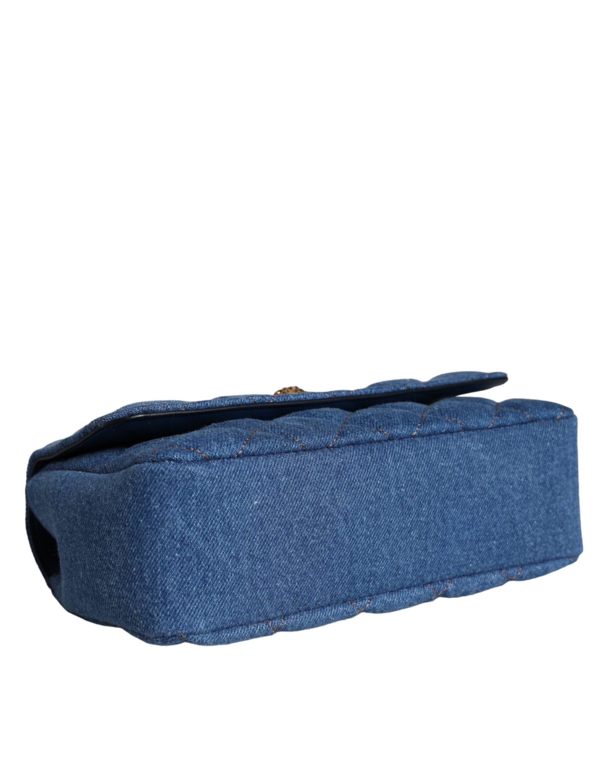 Versace Blue Quilted Denim Leather Crossbody Shoulder Bag Versace
