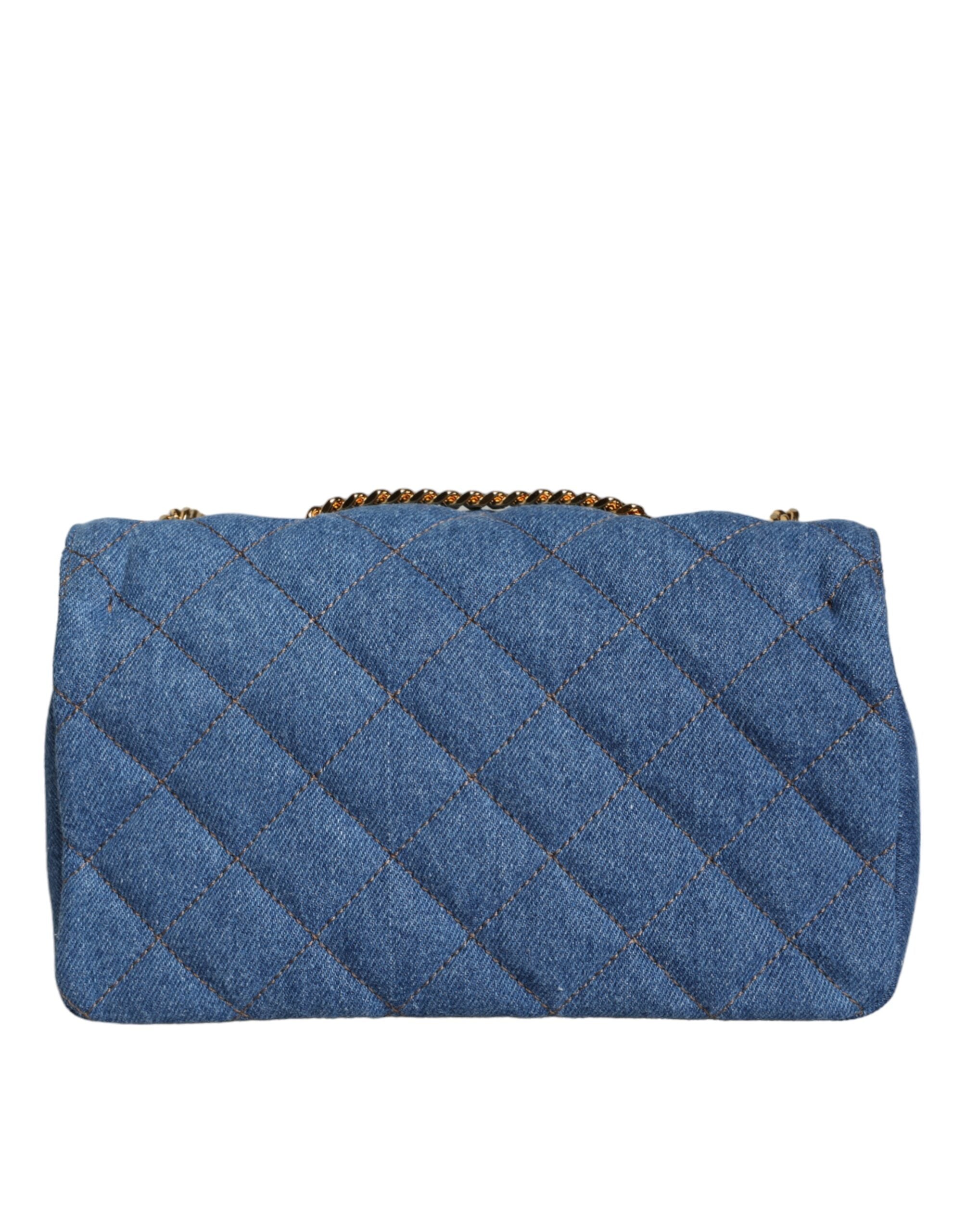 Versace Blue Quilted Denim Leather Crossbody Shoulder Bag Versace