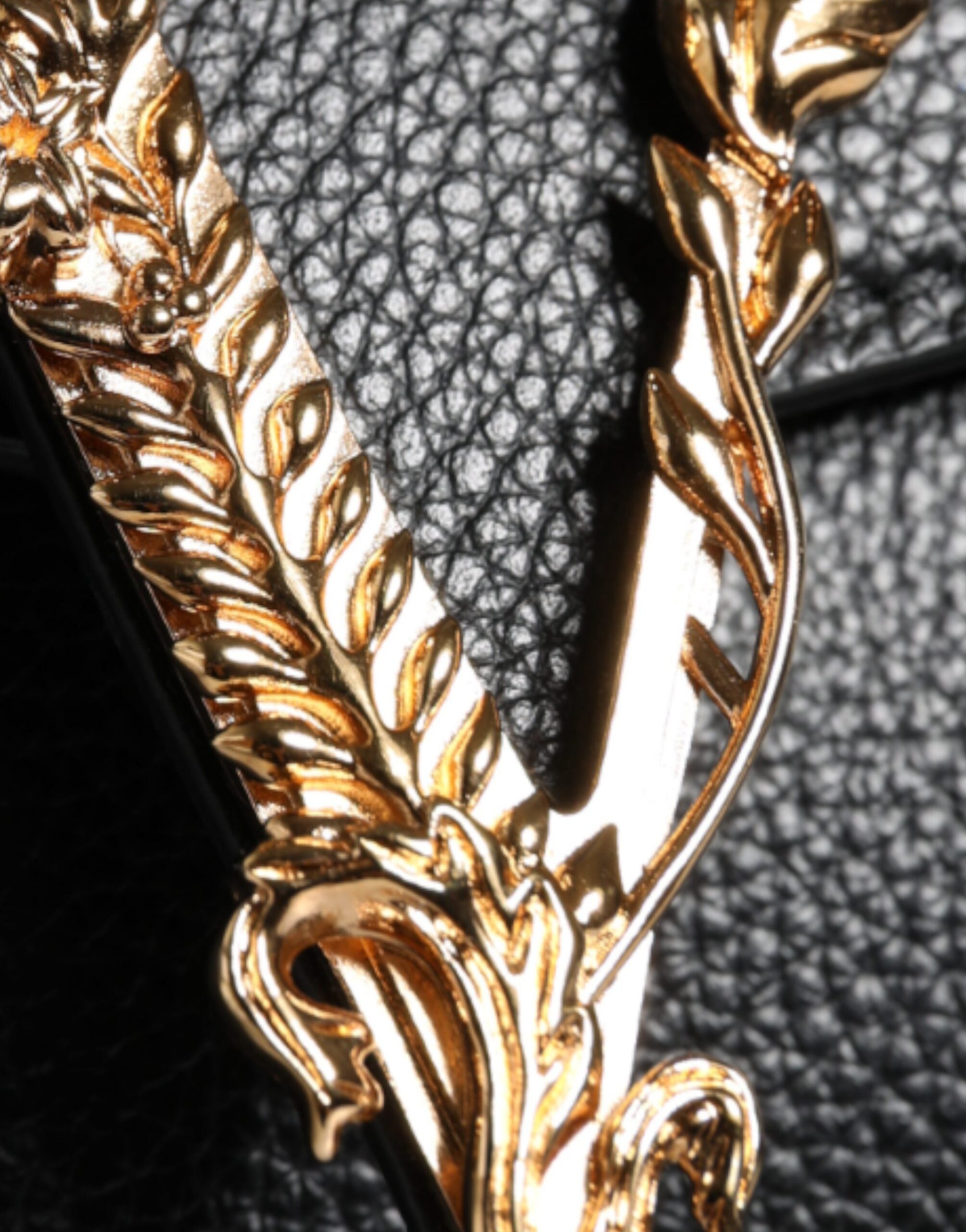 Versace Black Top Handle Grainy Calfskin Leather Crossbody Bag Versace