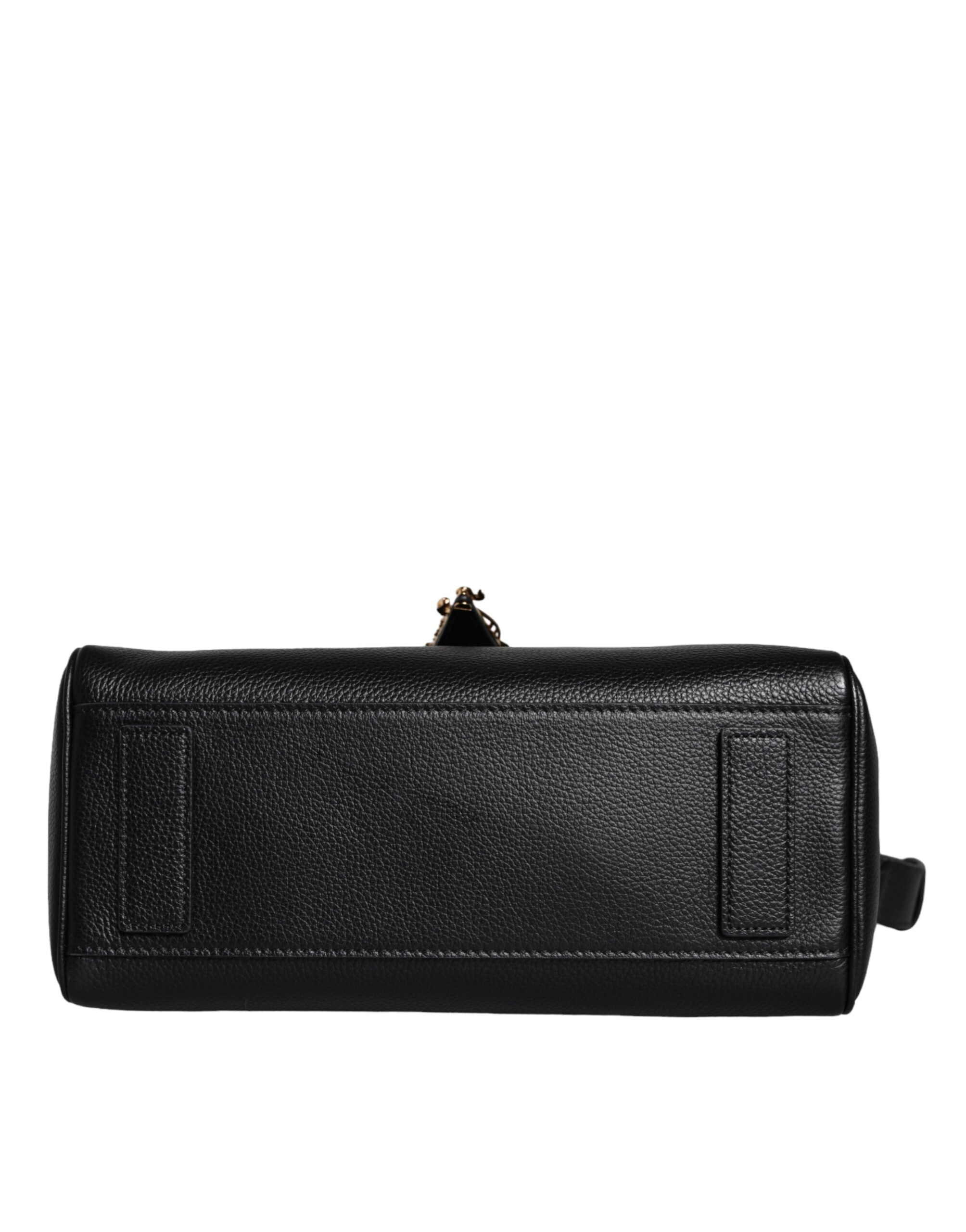 Versace Black Top Handle Grainy Calfskin Leather Crossbody Bag Versace