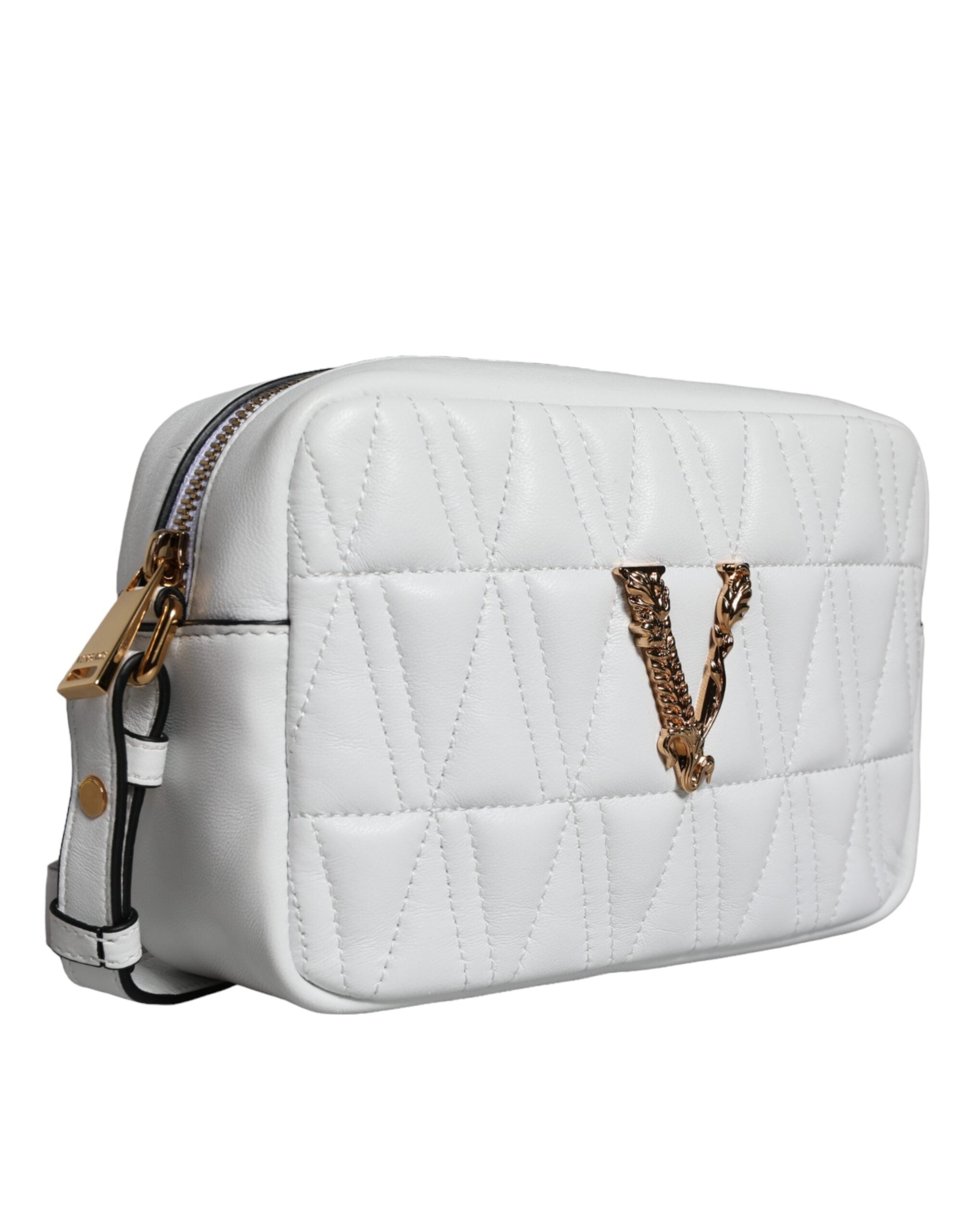 Versace White Quilted Nappa Leather Crossbody Shoulder Bag Versace
