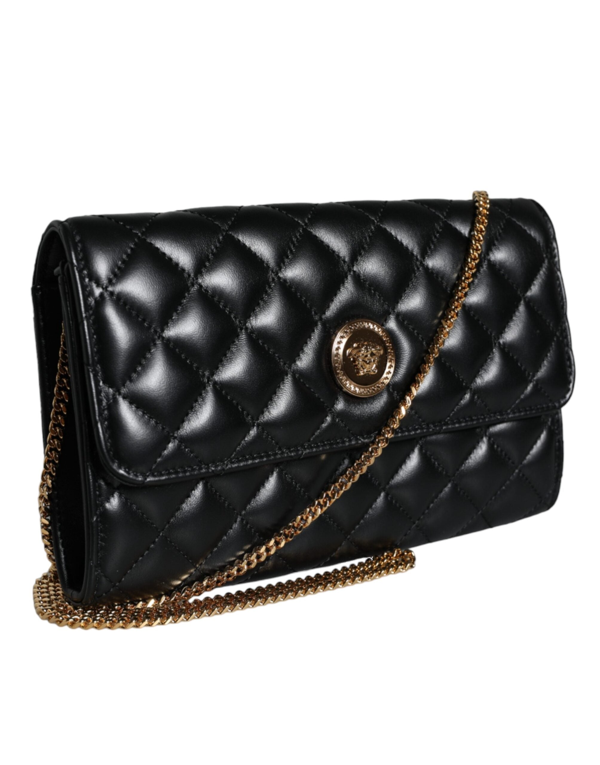 Versace Black Quilted Nappa Leather Crossbody Shoulder Bag Versace