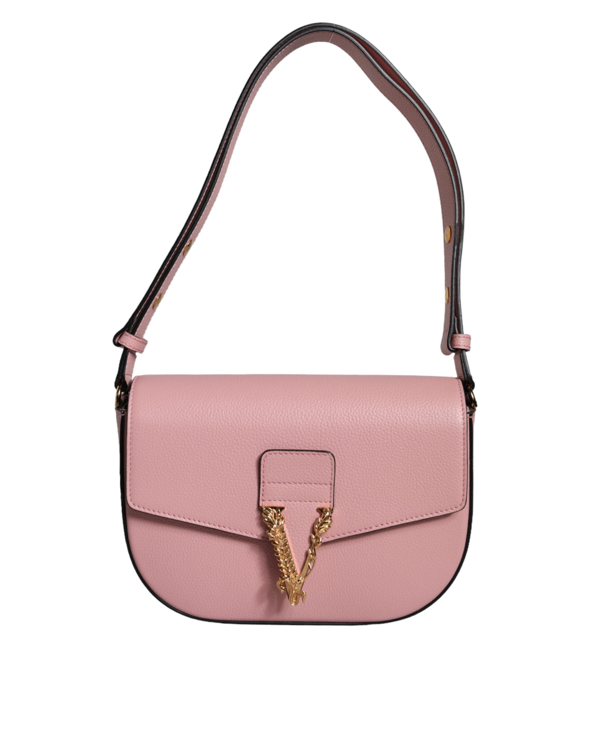 Versace Pink Grainy Calf Leather Logo Crossbody Shoulder Bag Versace