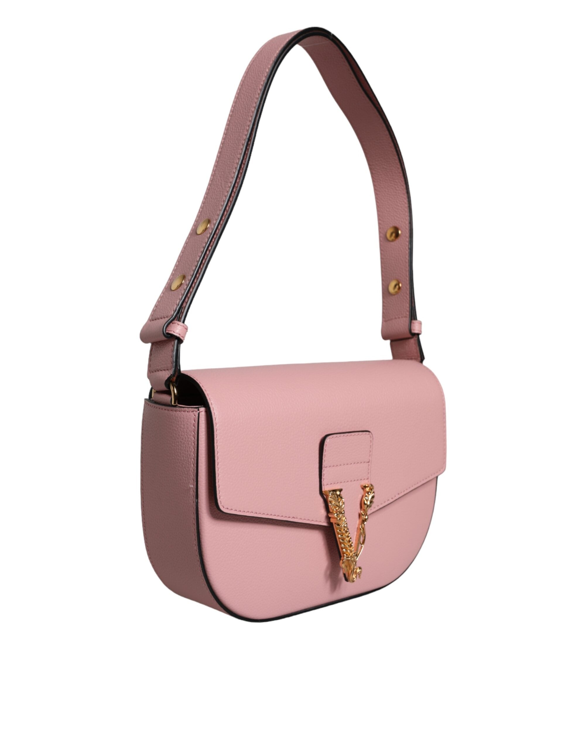 Versace Pink Grainy Calf Leather Logo Crossbody Shoulder Bag Versace