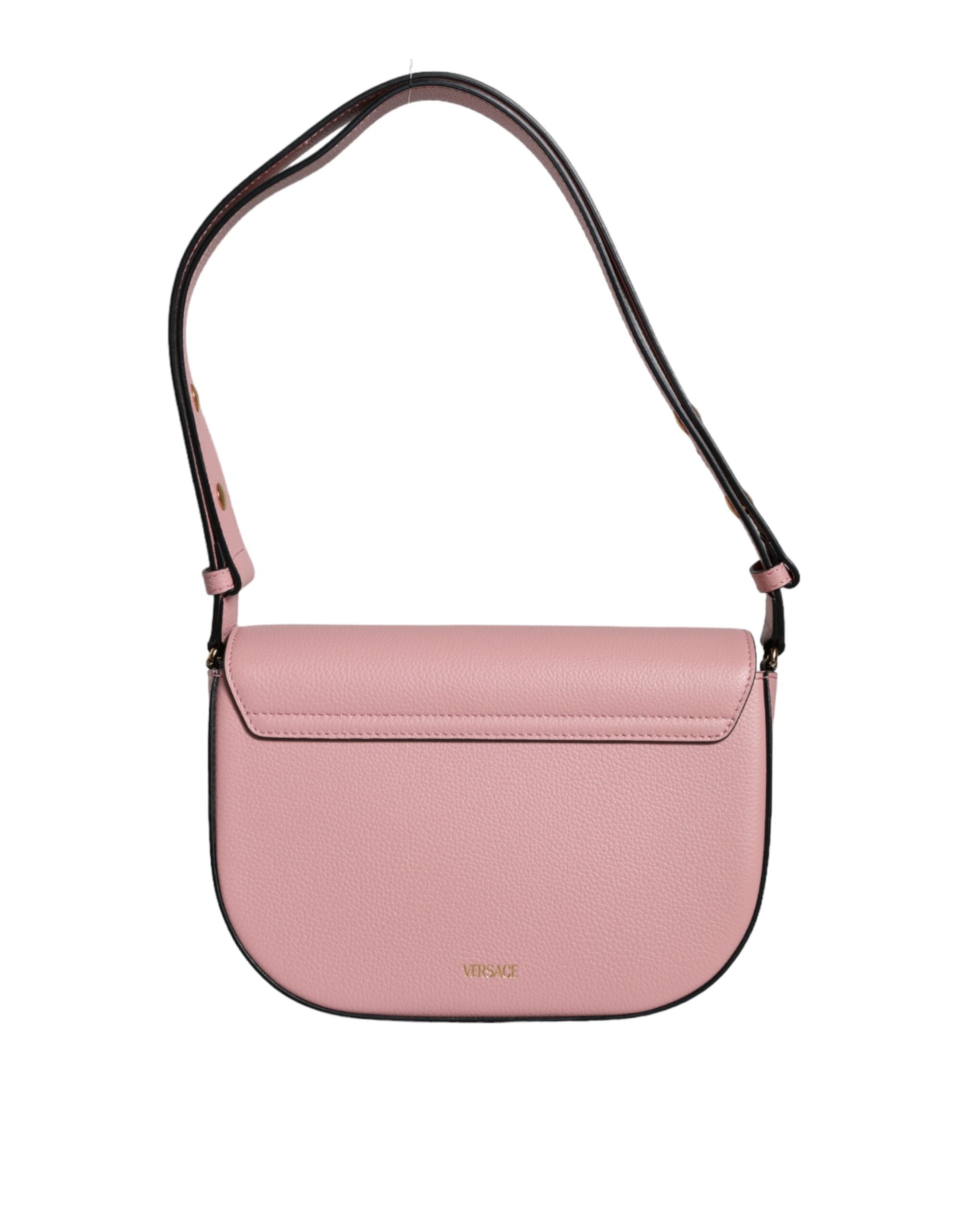 Versace Pink Grainy Calf Leather Logo Crossbody Shoulder Bag Versace