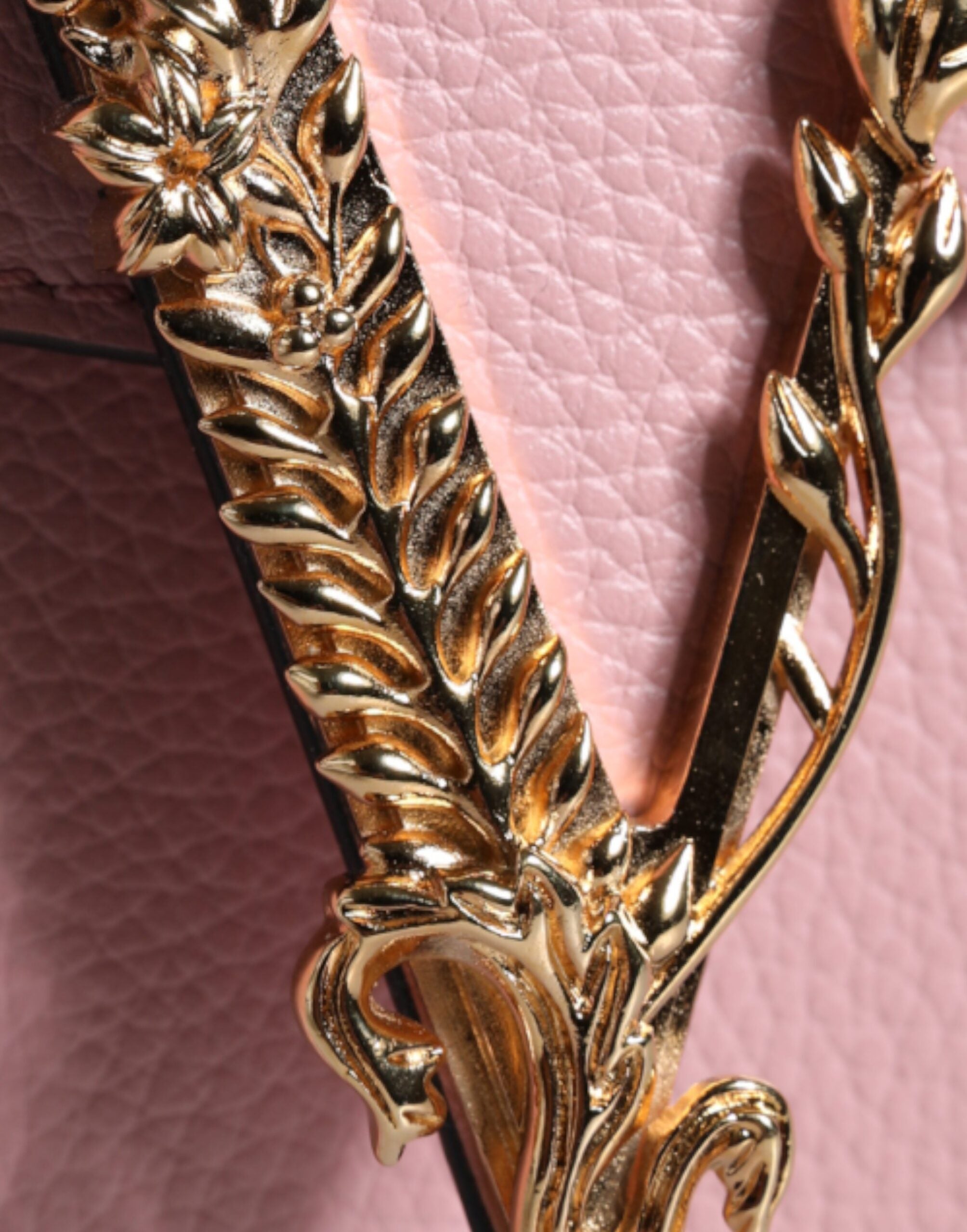 Versace Pink Grainy Calf Leather Logo Crossbody Shoulder Bag Versace