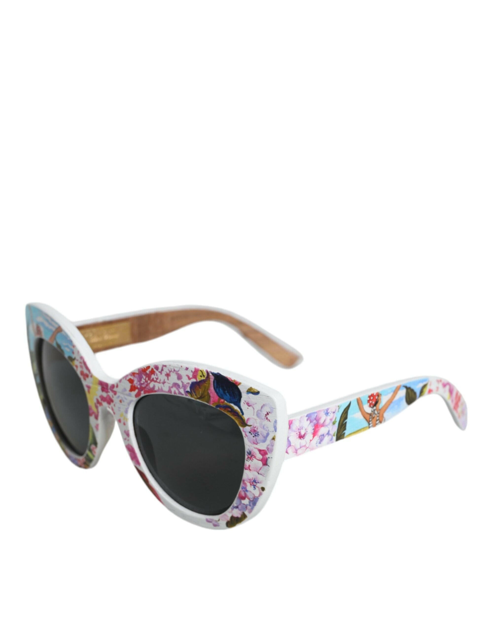 Dolce & Gabbana Multicolor Wood Crystal Brass Frame Floral Hand Paint Sunglasses.