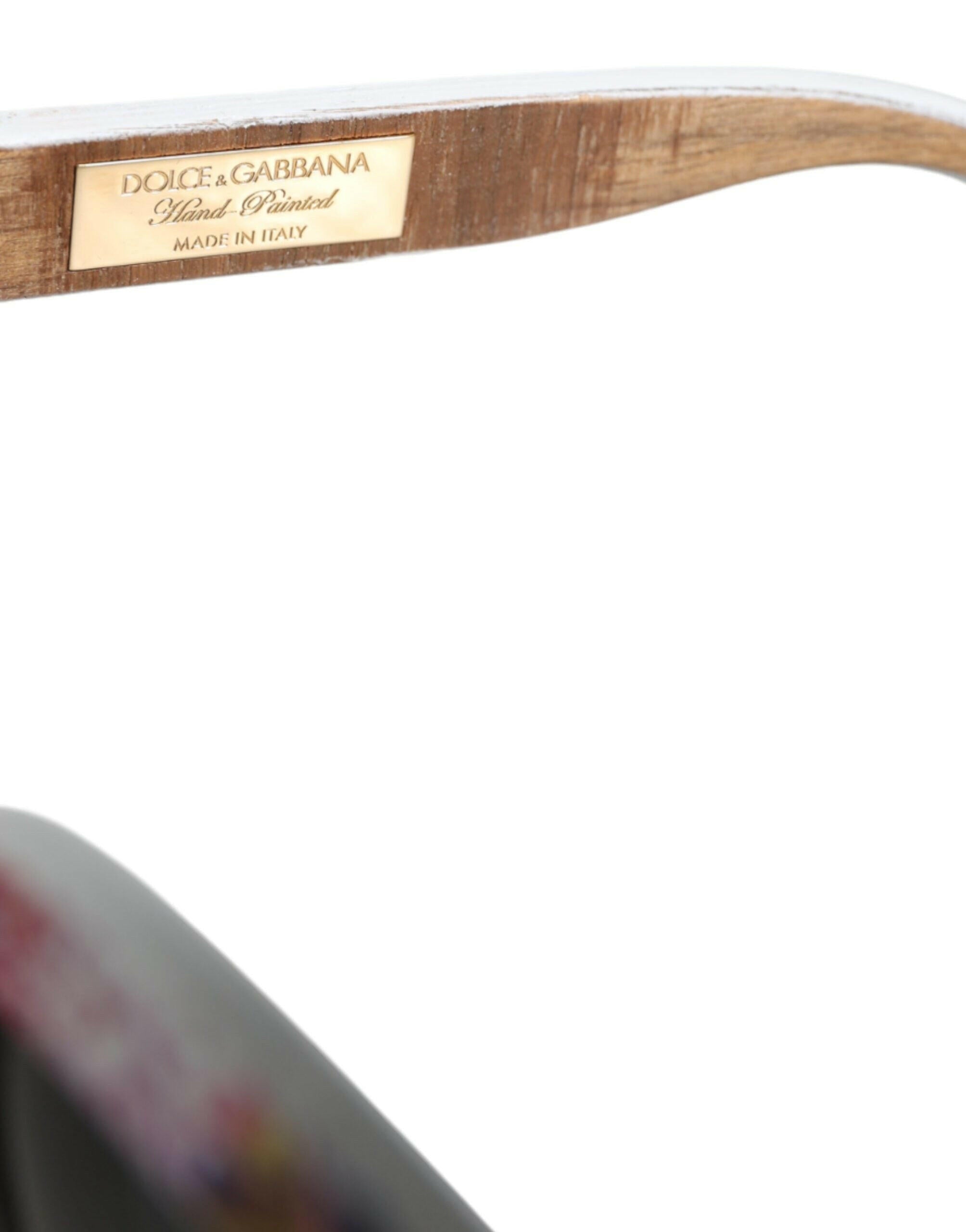 Dolce & Gabbana Multicolor Wood Crystal Brass Frame Floral Hand Paint Sunglasses.