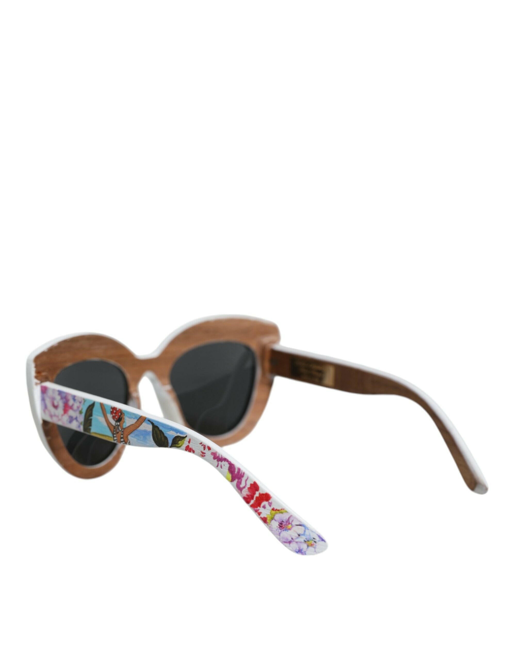Dolce & Gabbana Multicolor Wood Crystal Brass Frame Floral Hand Paint Sunglasses.