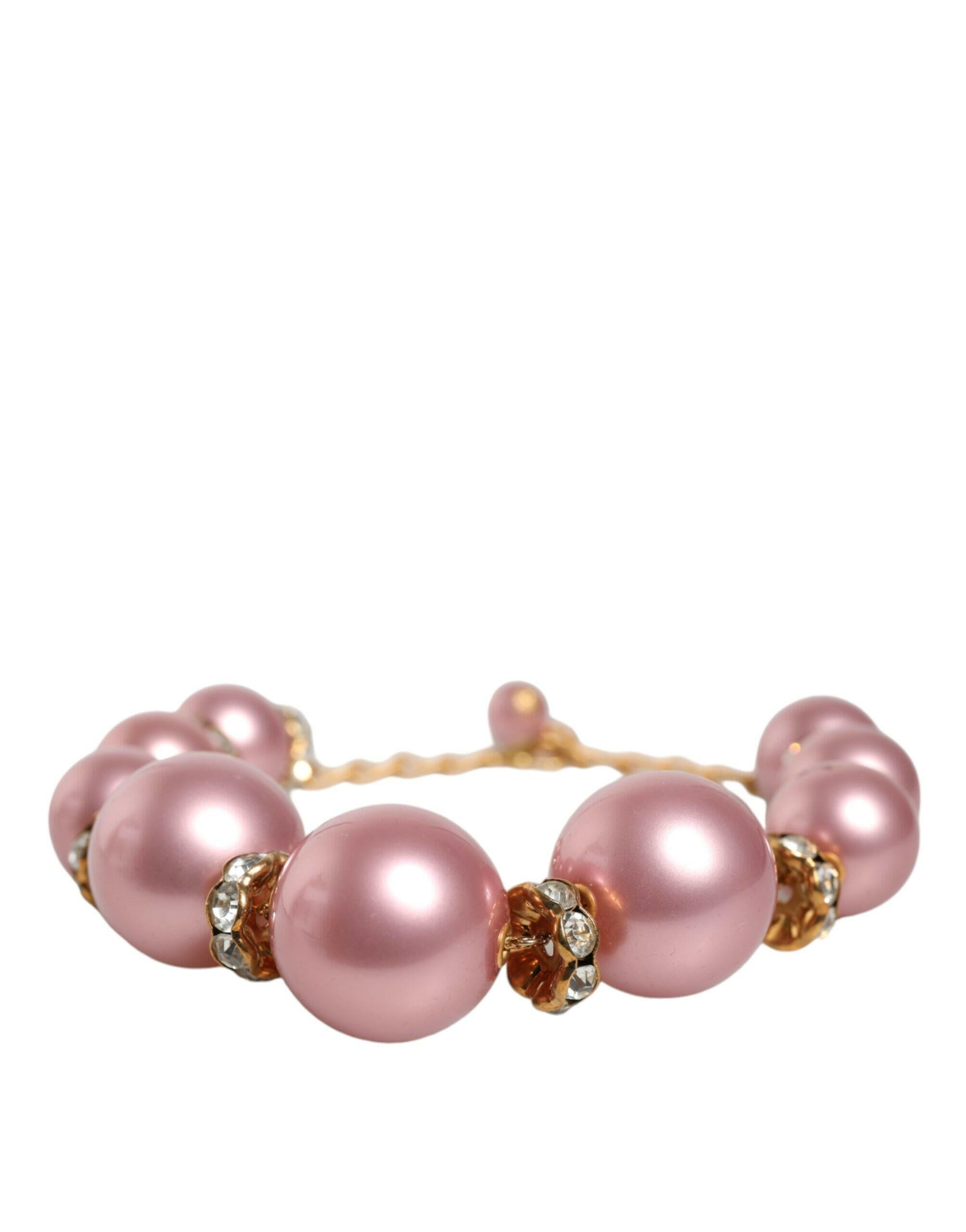 Dolce & Gabbana Pink Maxi Faux Pearl Beads Crystals Gold Chain Necklace.