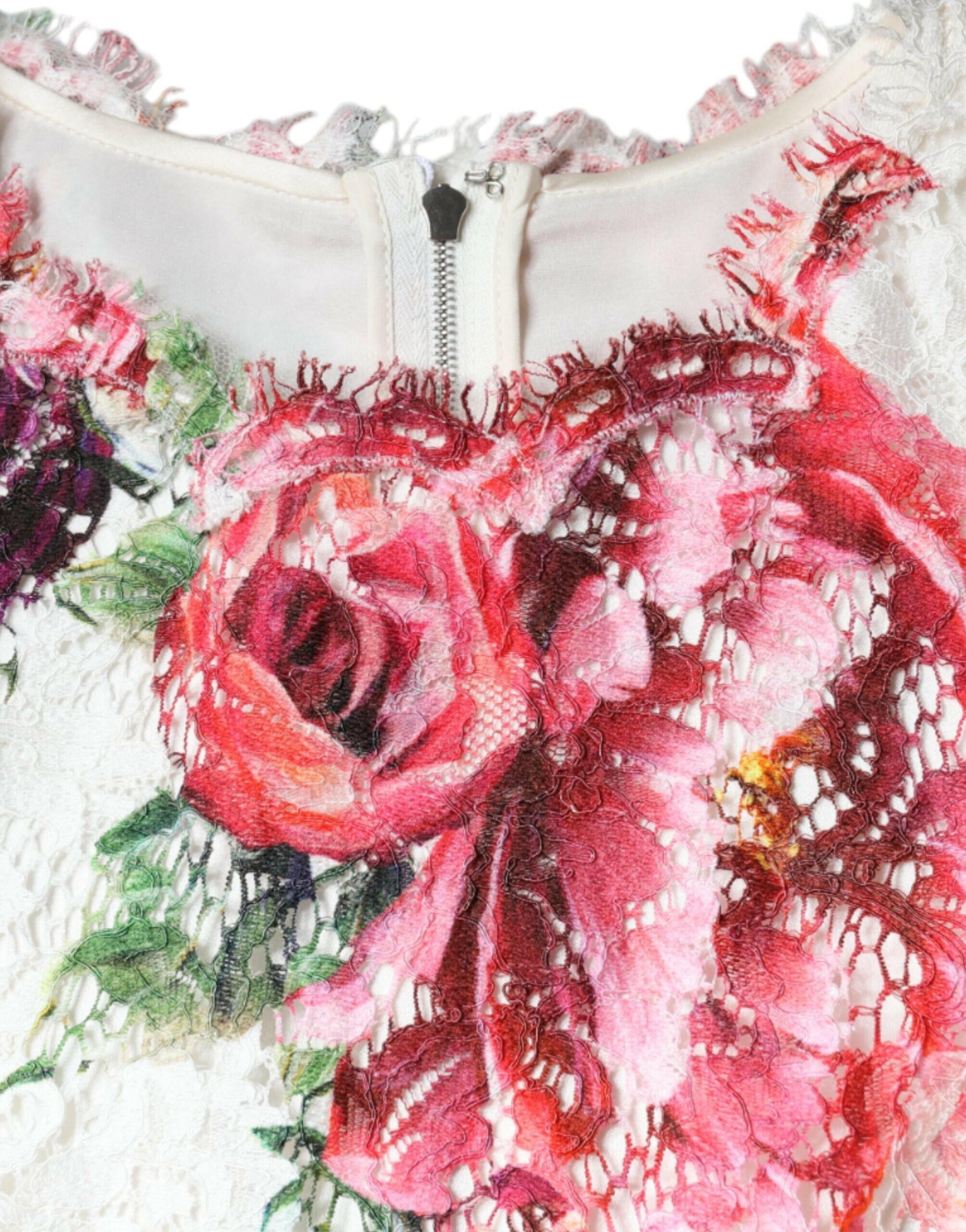 Dolce & Gabbana White Peony Lace Short Sleeves Blouse Top.