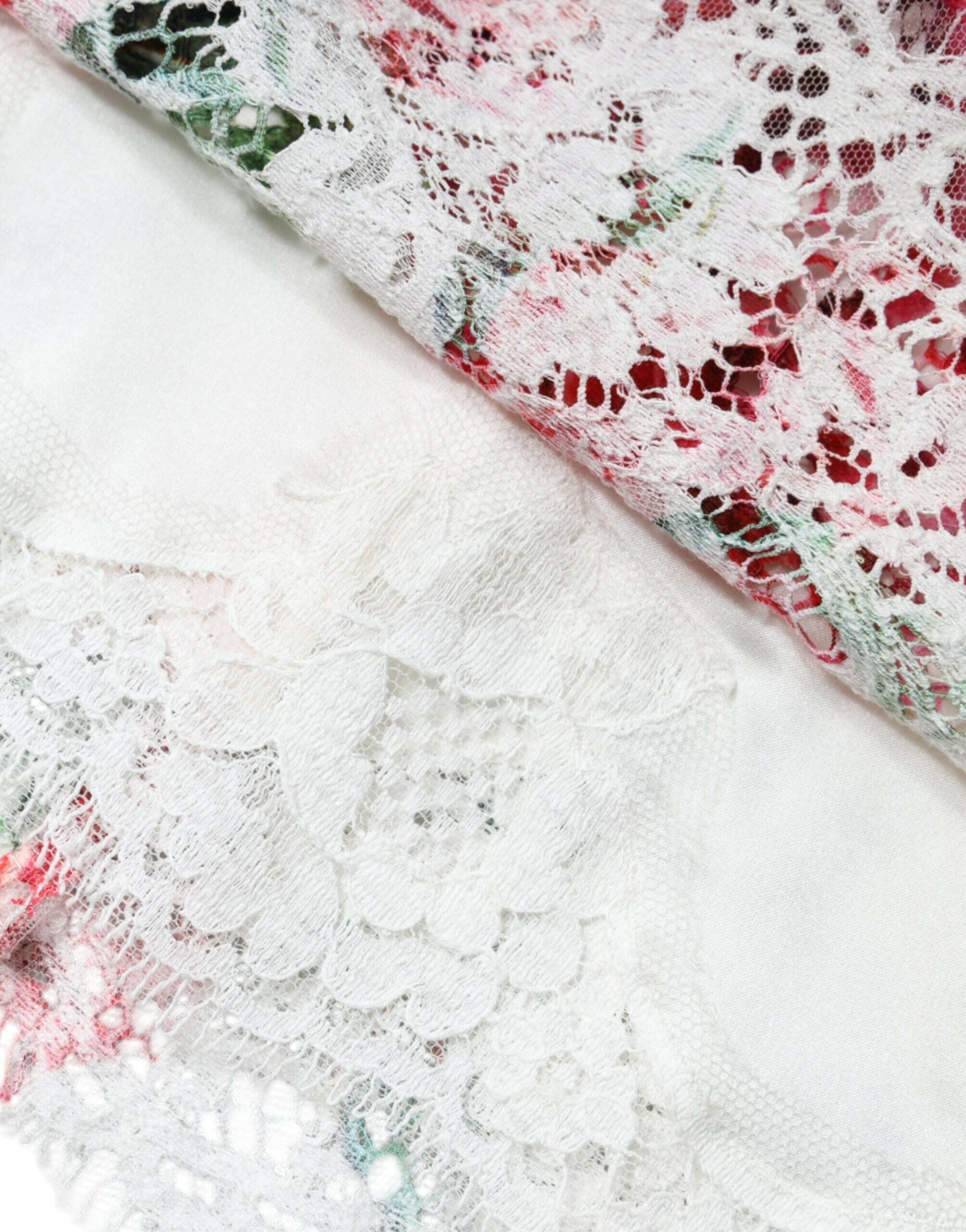 Dolce & Gabbana White Peony Lace Short Sleeves Blouse Top.