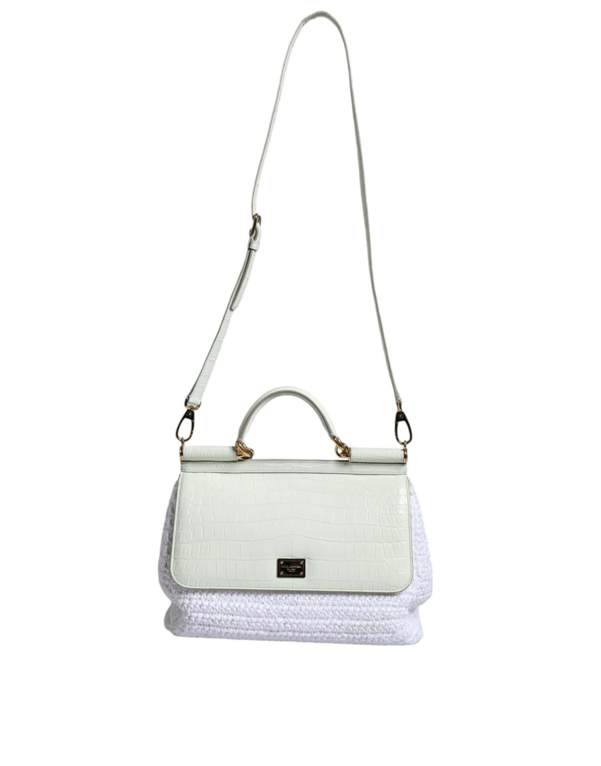 Dolce & Gabbana White Rafia Leather SICILY Crossbody Bag.