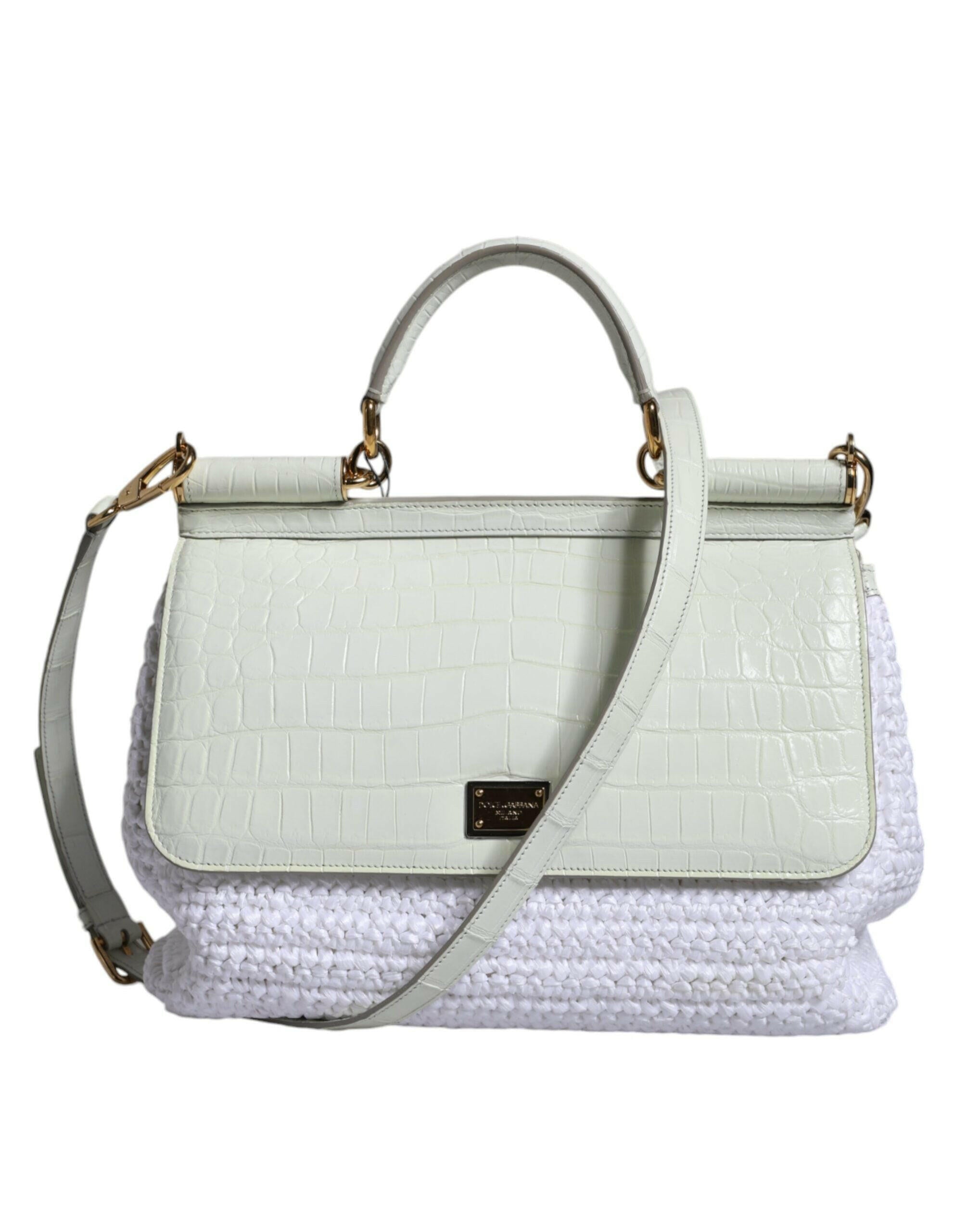 Dolce & Gabbana White Rafia Leather SICILY Crossbody Bag.