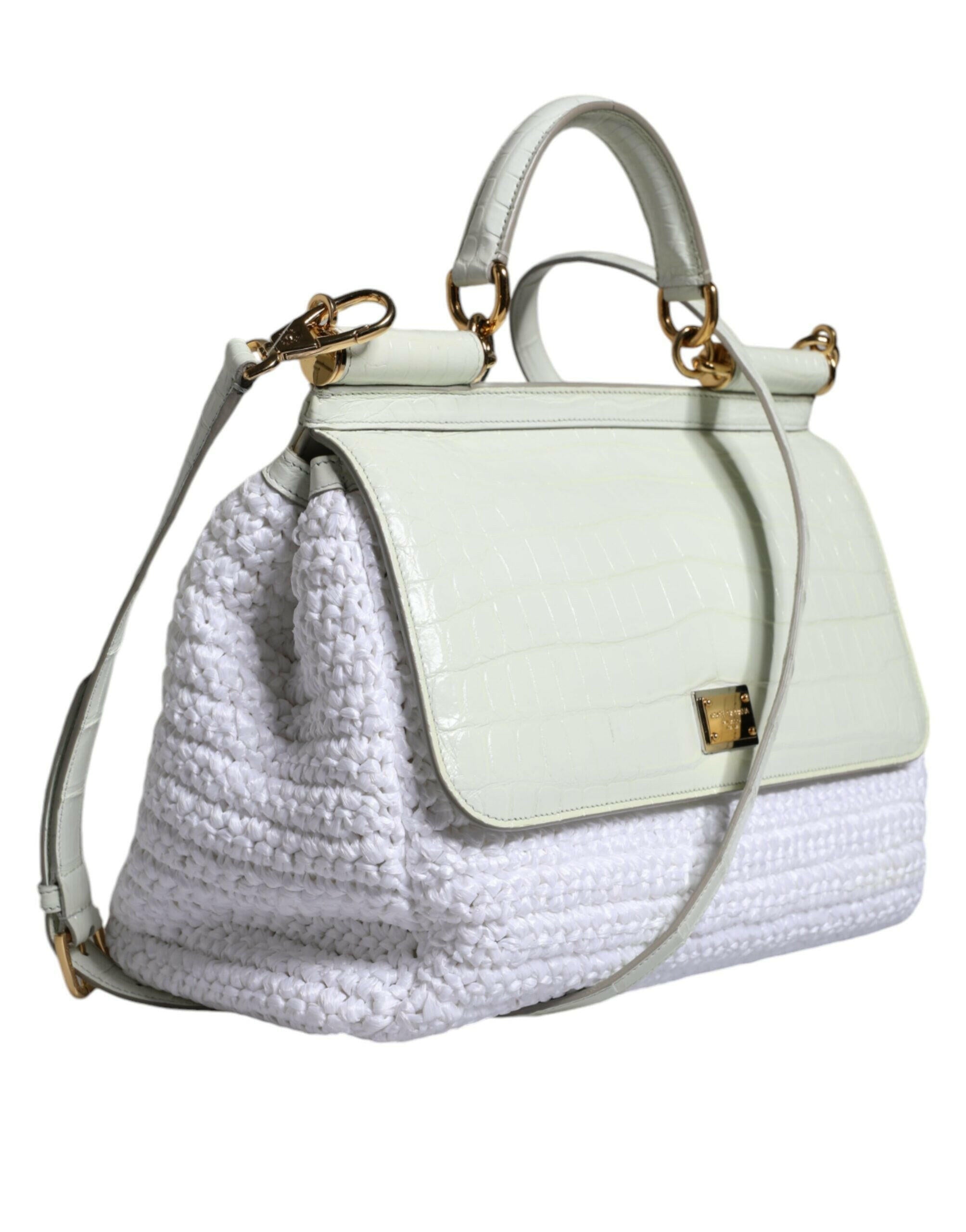 Dolce & Gabbana White Rafia Leather SICILY Crossbody Bag.