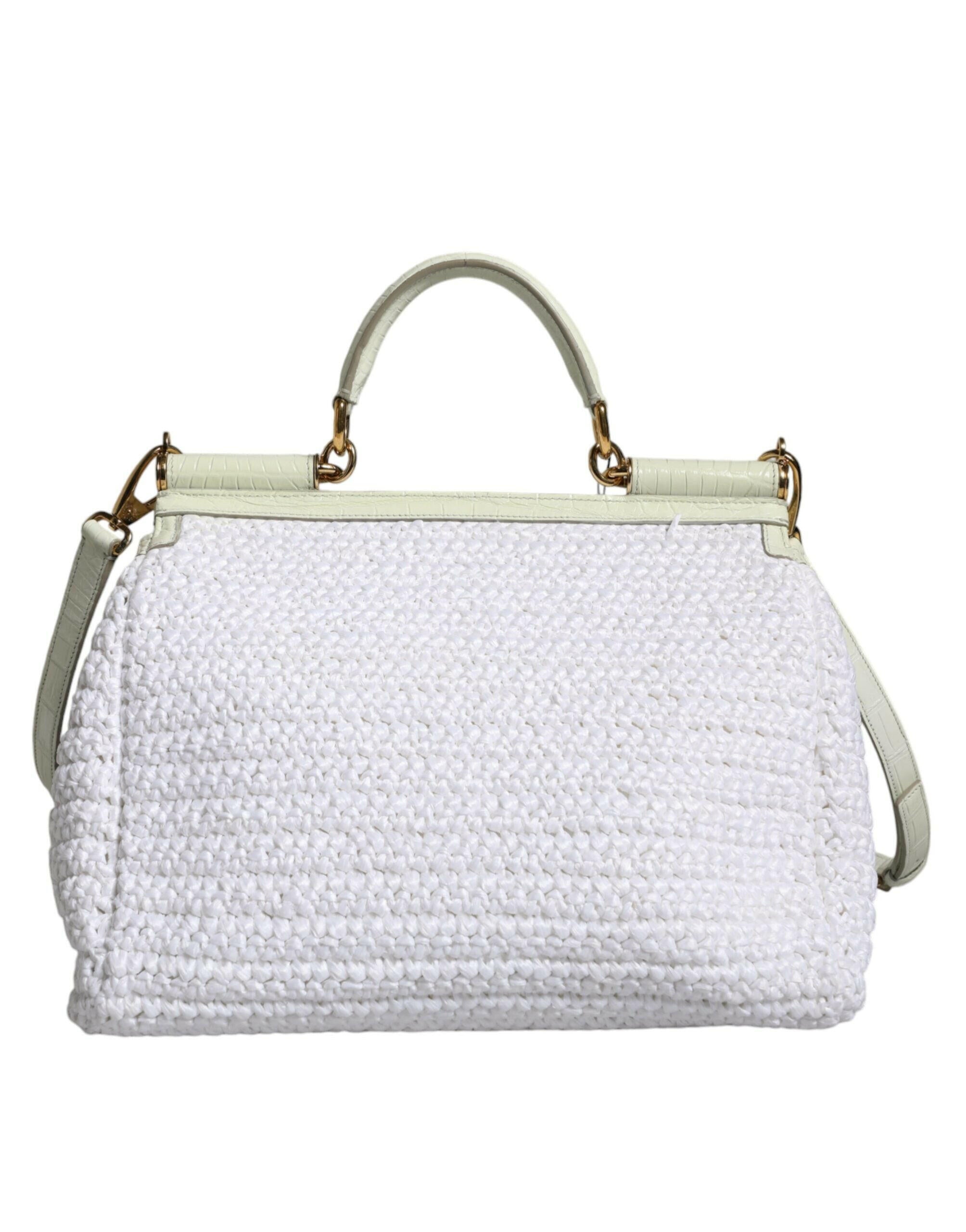 Dolce & Gabbana White Rafia Leather SICILY Crossbody Bag.