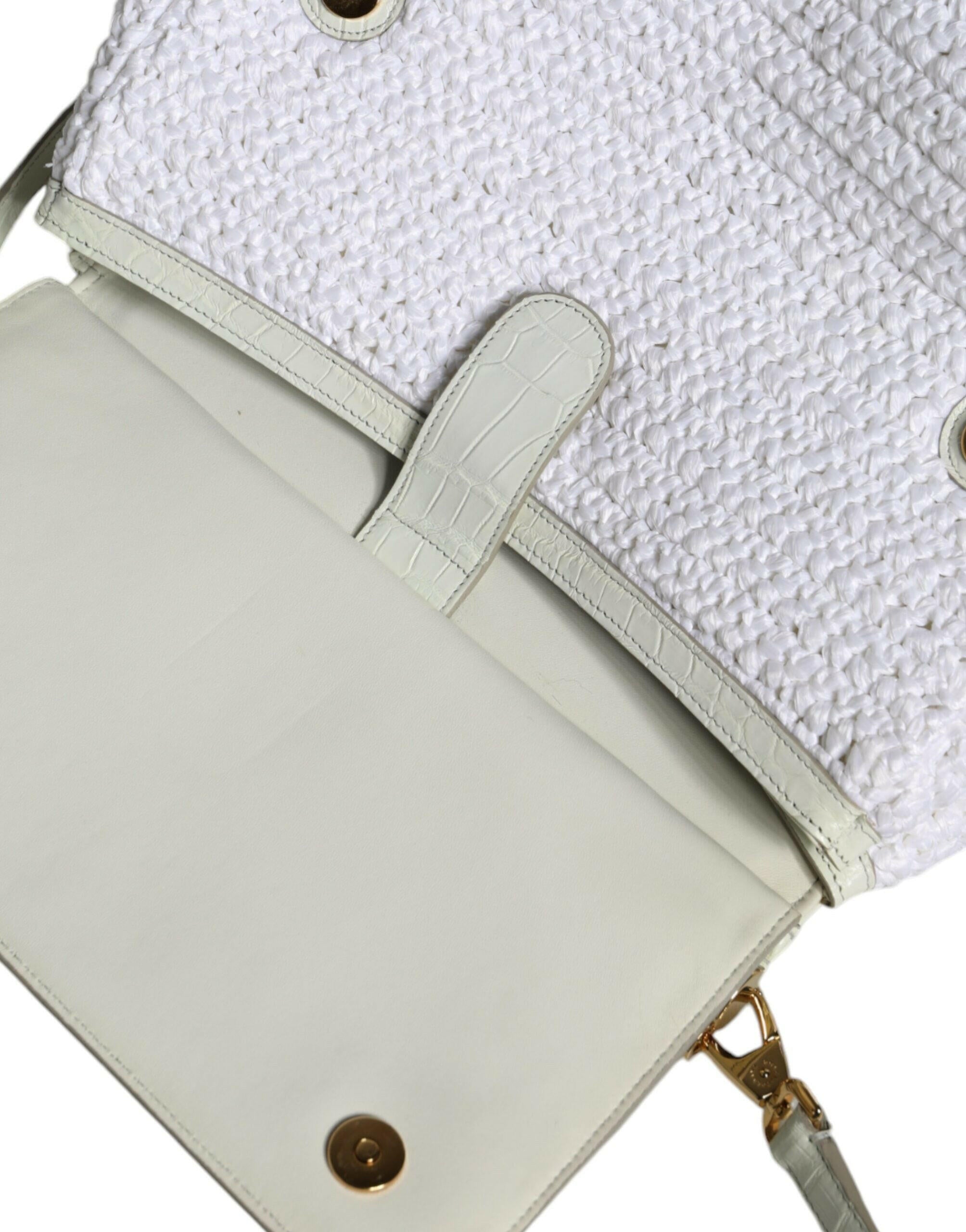Dolce & Gabbana White Rafia Leather SICILY Crossbody Bag.